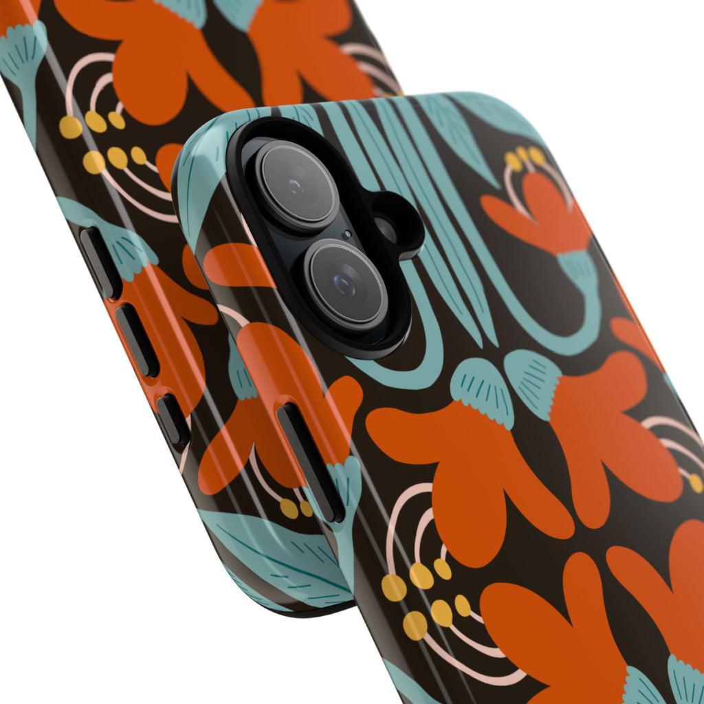 Floral Retro Tough Phone Case - Orange & Teal Pattern