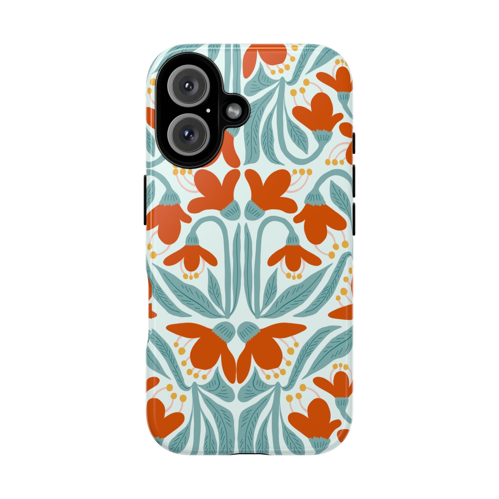 Floral Retro Phone Case – Orange Teal Vintage Blossom Tough Case