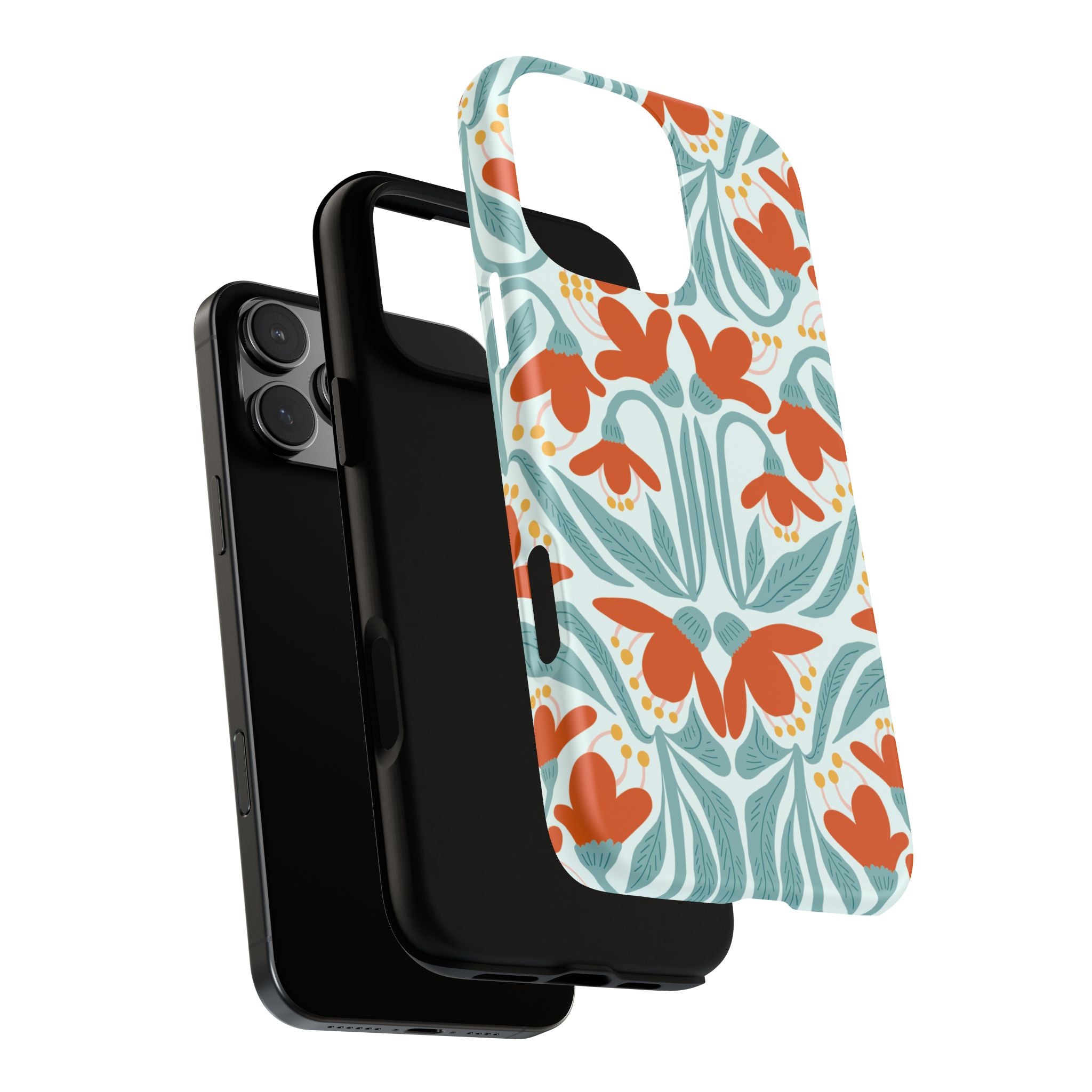 Floral Retro Phone Case – Orange Teal Vintage Blossom Tough Case