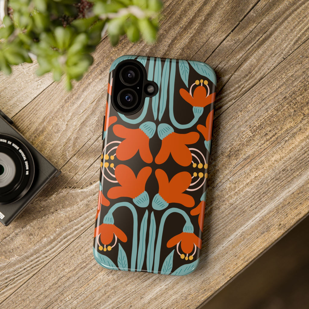 Floral Retro Tough Phone Case - Orange & Teal Pattern