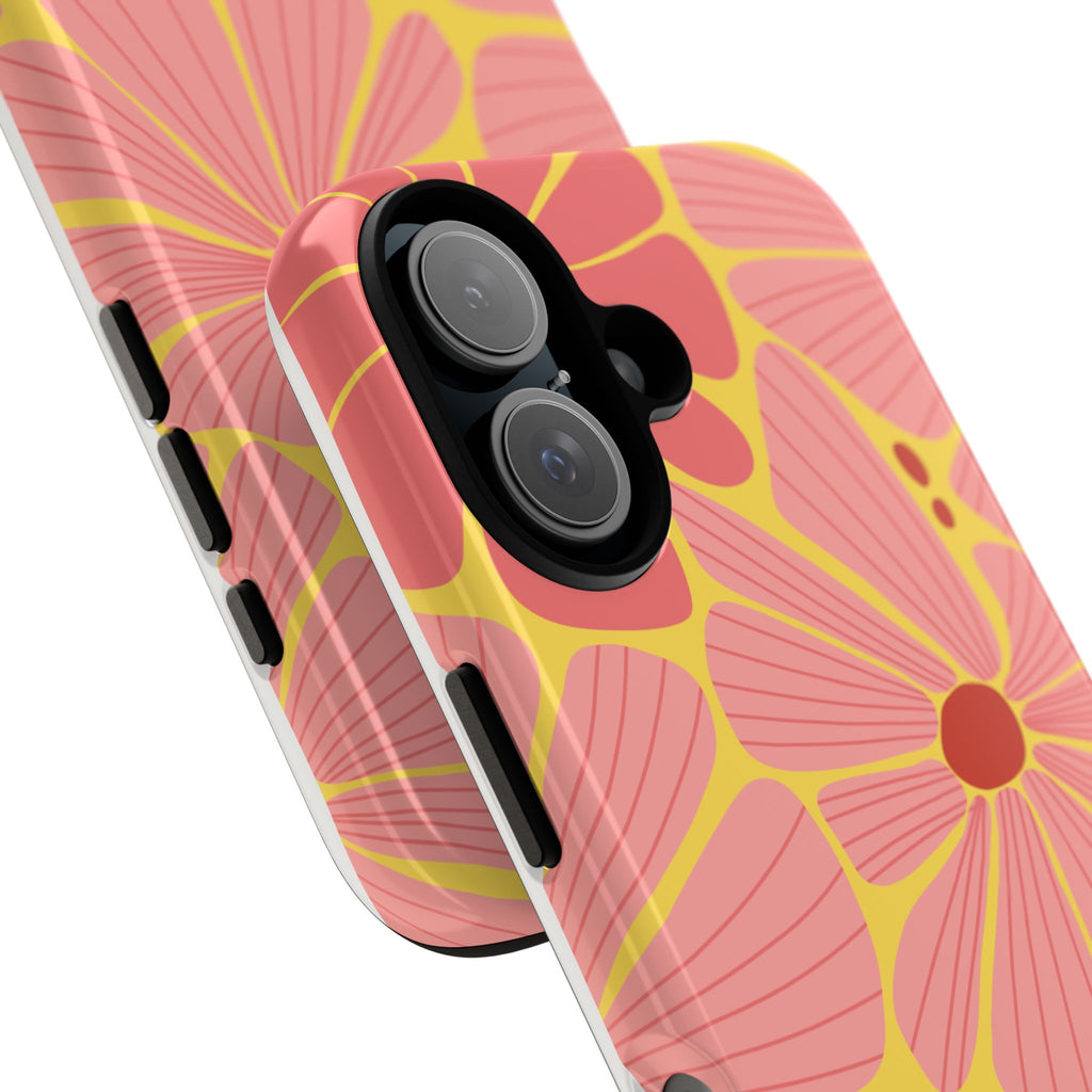 Floral Retro Phone Case – Pink & Coral Daisy Protective Cover