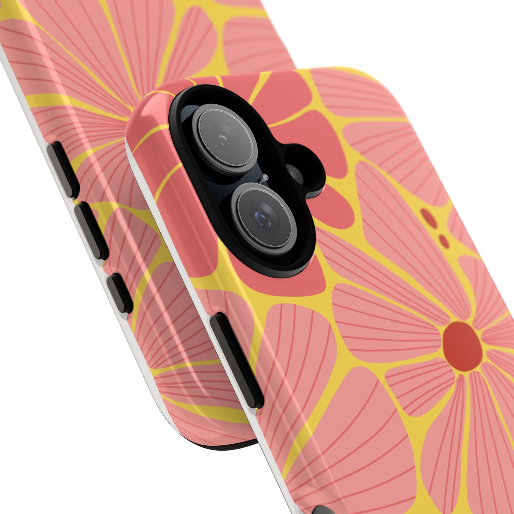 Floral Retro Phone Case – Pink & Coral Daisy Protective Cover