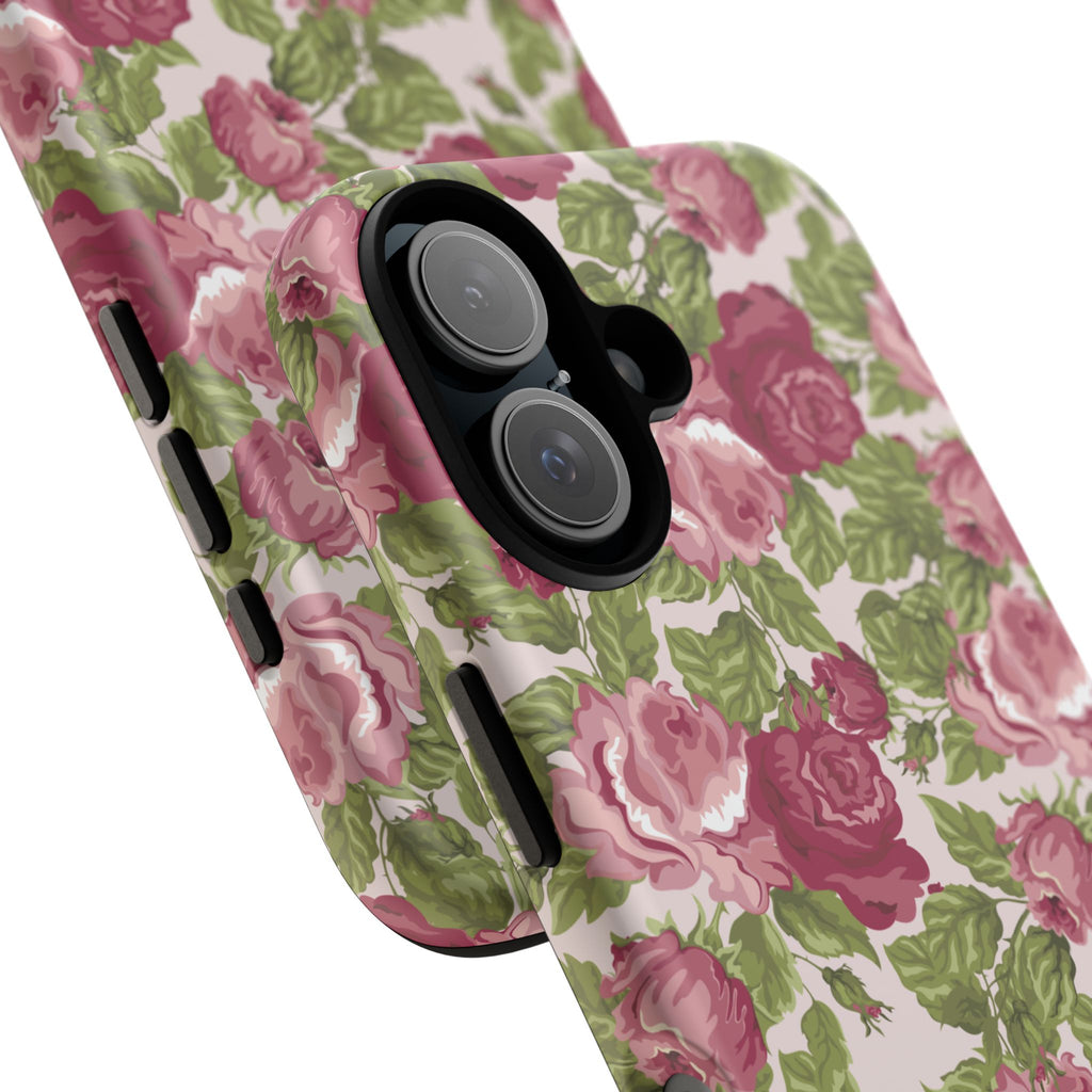 Floral Vintage Rose Tough Phone Case — Pink Garden Protective Cover