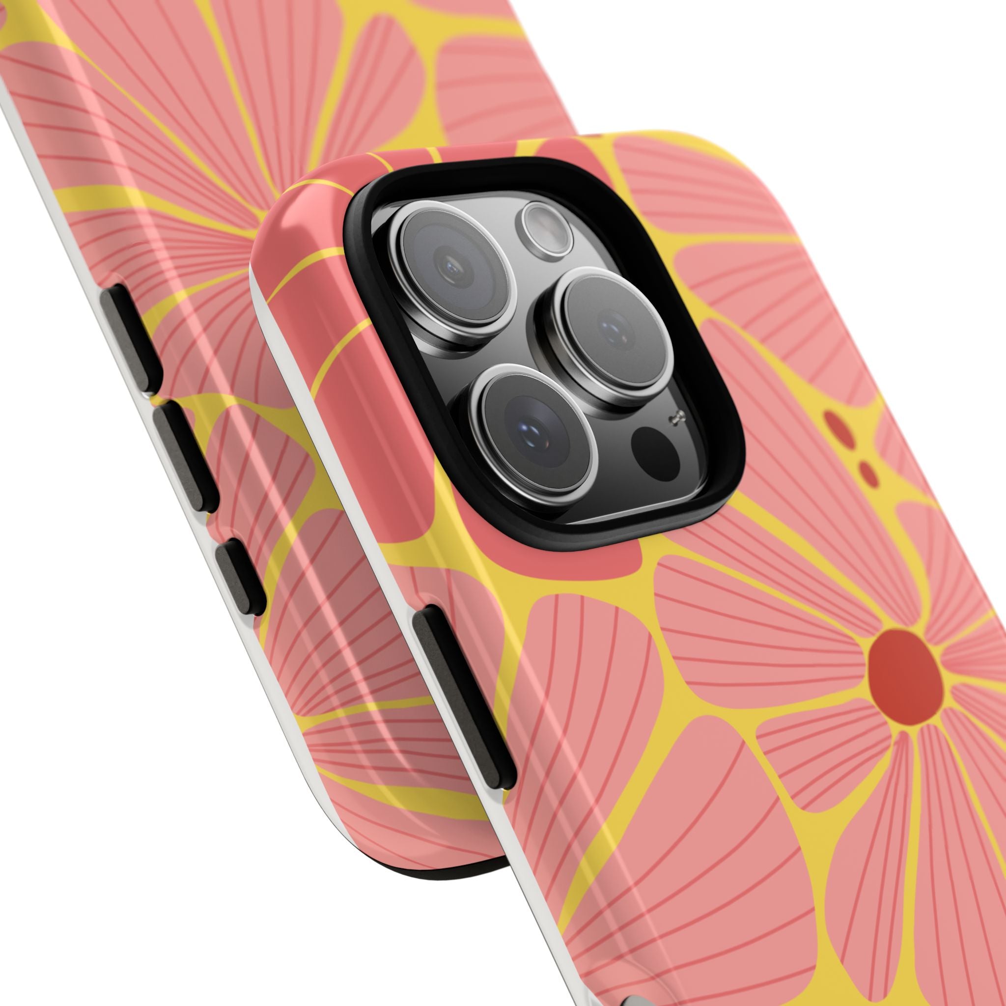 Floral Retro Phone Case – Pink & Coral Daisy Protective Cover