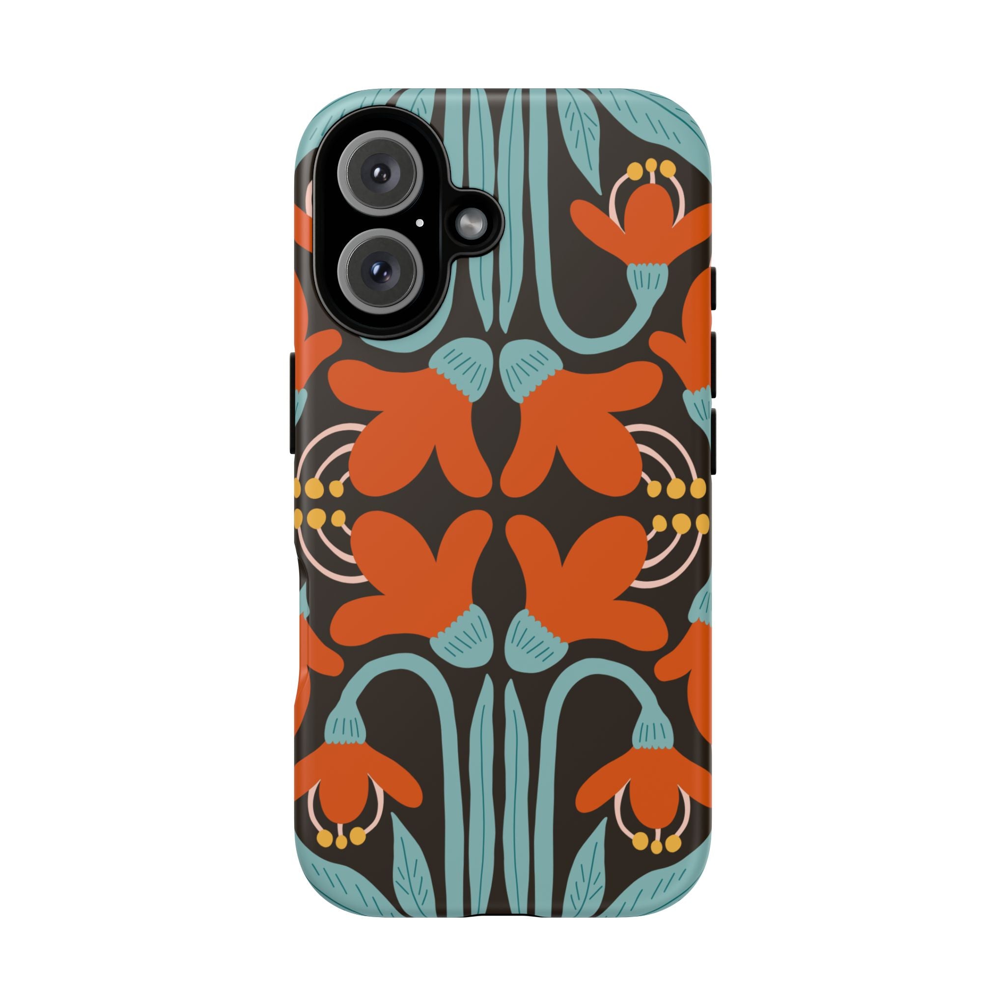 Floral Retro Tough Phone Case - Orange & Teal Pattern