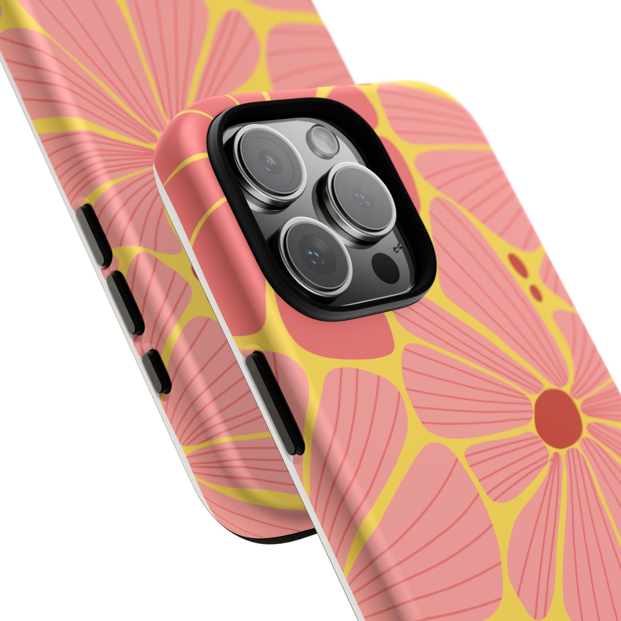 Floral Retro Phone Case – Pink & Coral Daisy Protective Cover