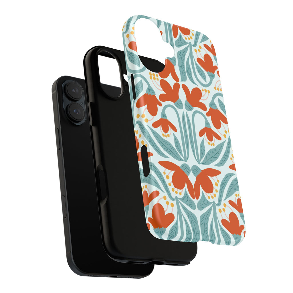Floral Retro Phone Case – Orange Teal Vintage Blossom Tough Case