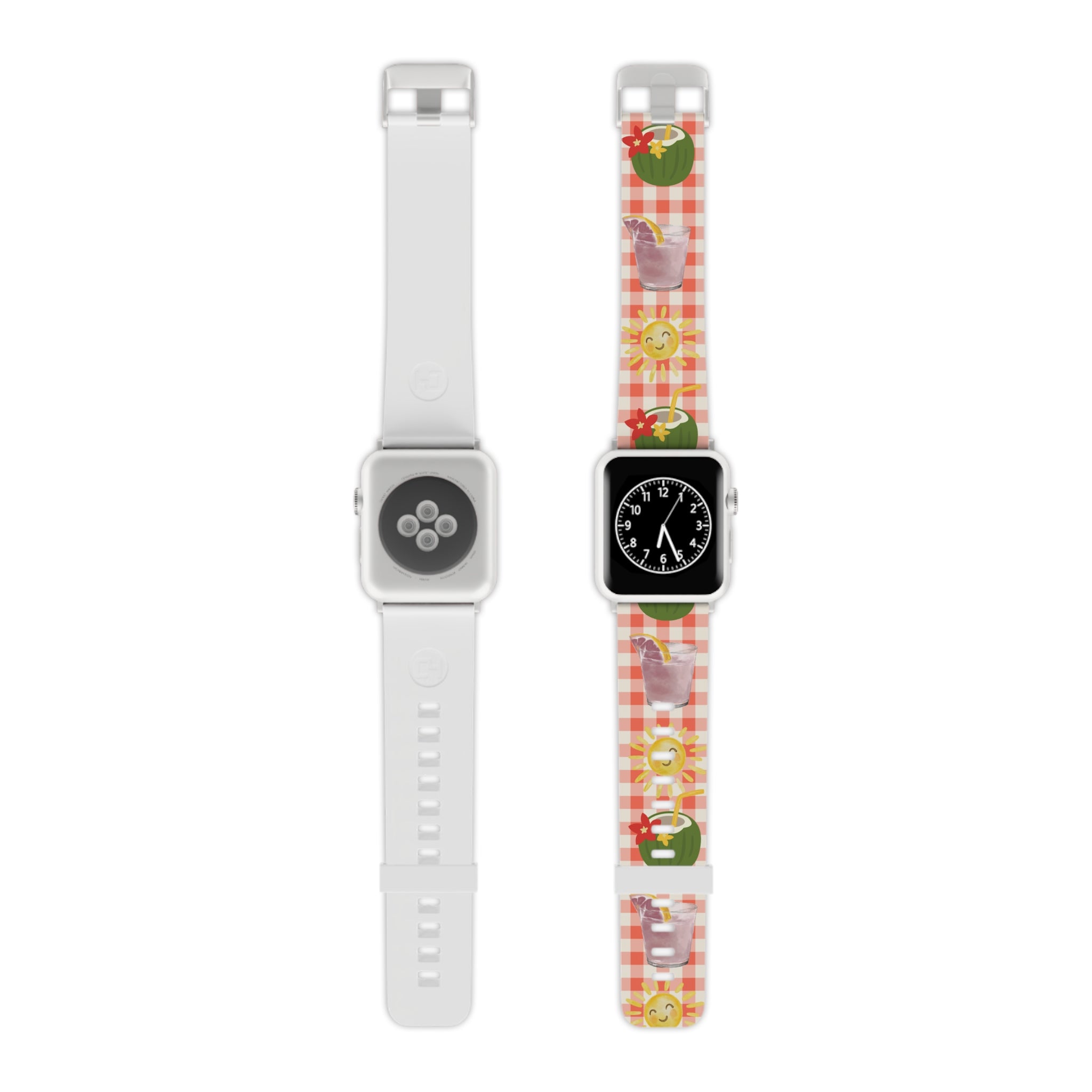 Apple Watch Band — Summer Picnic Gingham with Lemonade & Sunny Icons