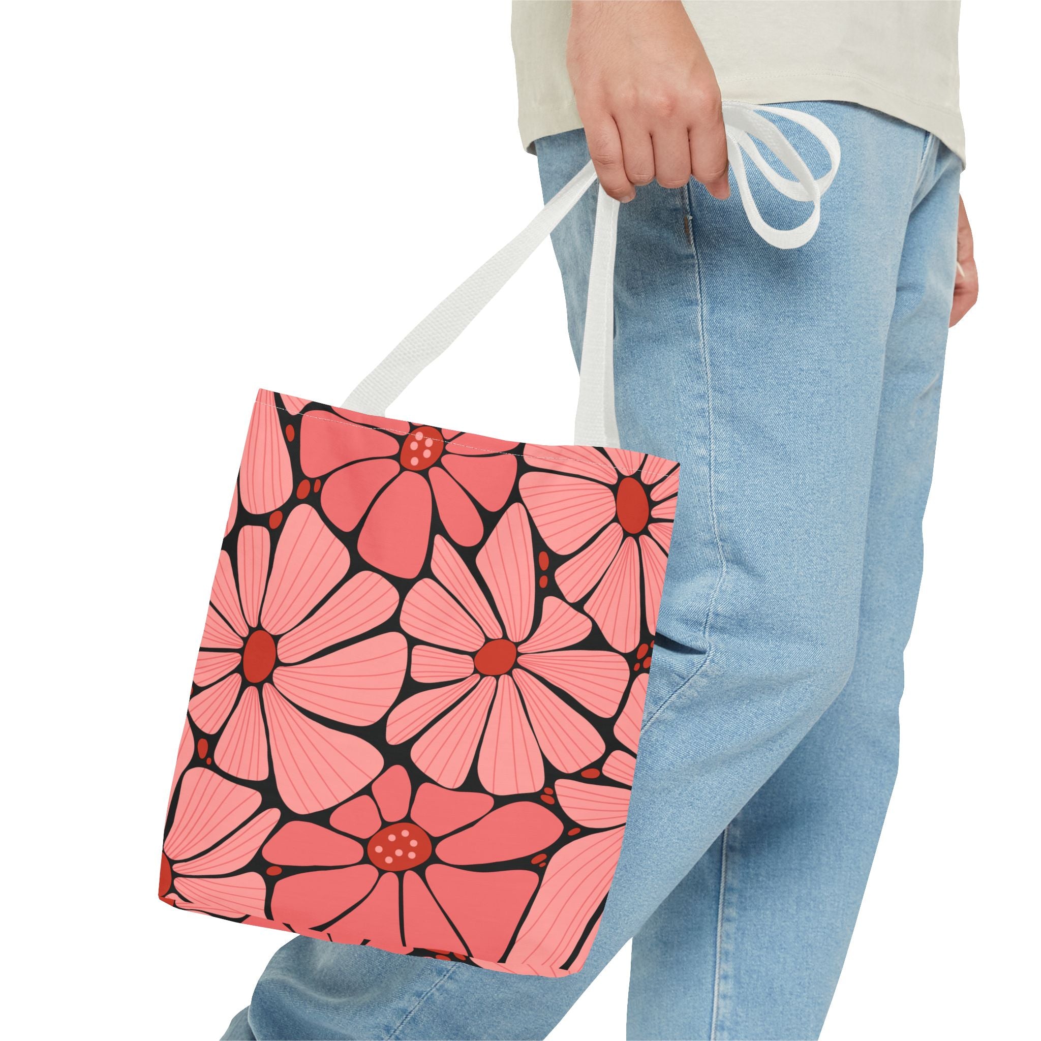 Pink Retro Floral Tote Bag - All-Over Print