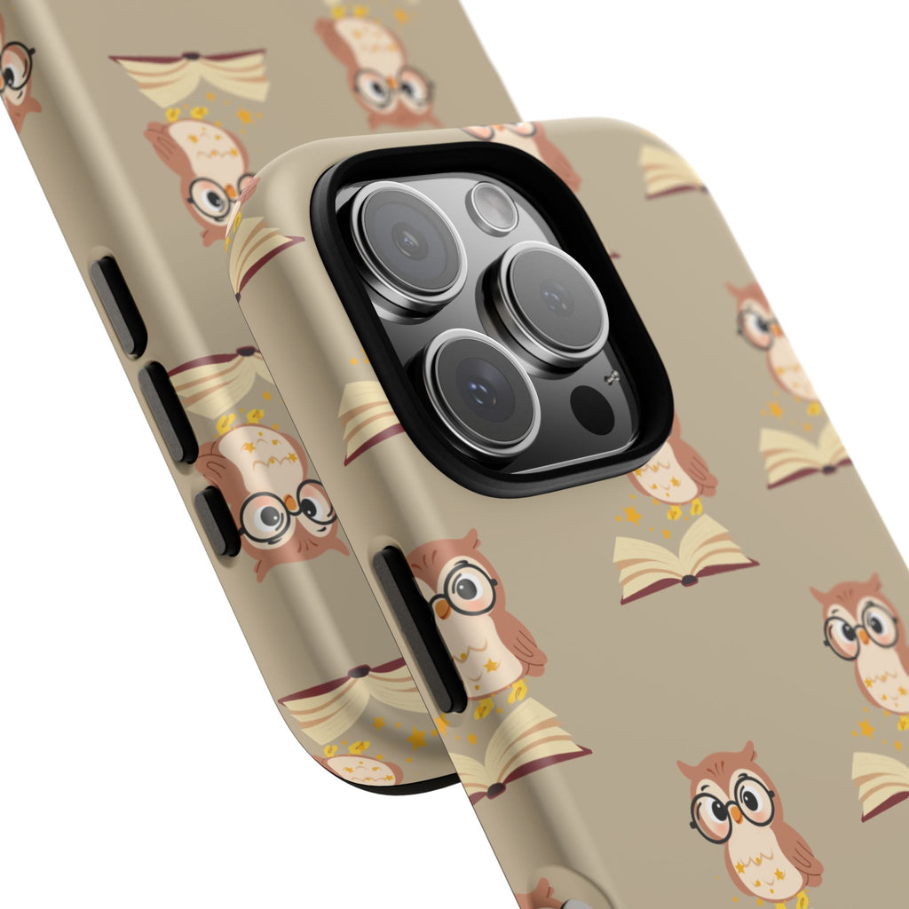 Owl & Book Pattern Tough Phone Case — Cute Study-Themed Protective Cover