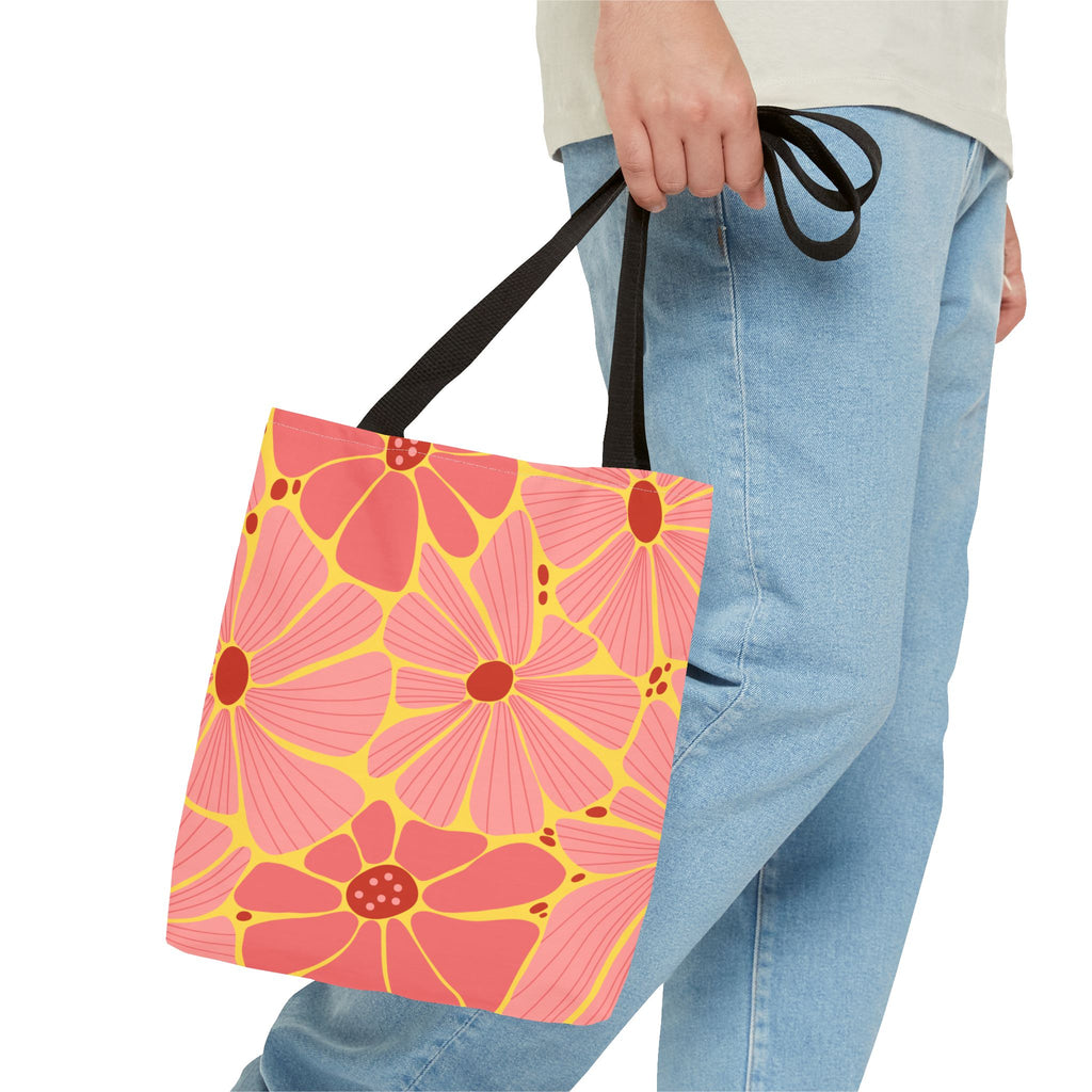 Floral Pink Daisies Tote Bag – Retro Summer Flower Market Tote