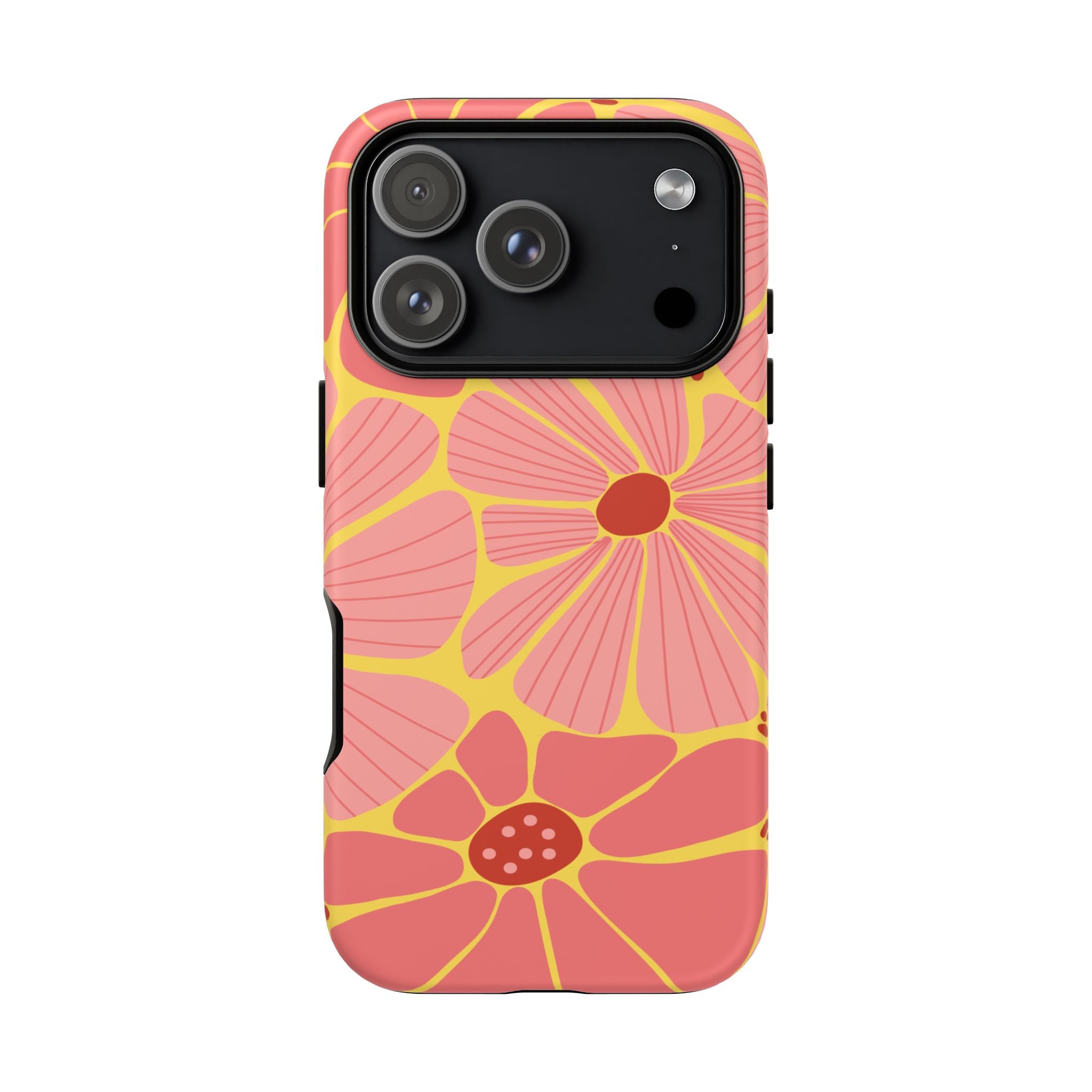 Floral Retro Phone Case – Pink & Coral Daisy Protective Cover