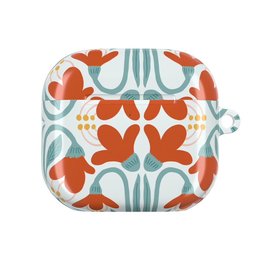 Floral Folk Art AirPod Case – Retro Orange & Teal Flower Pattern