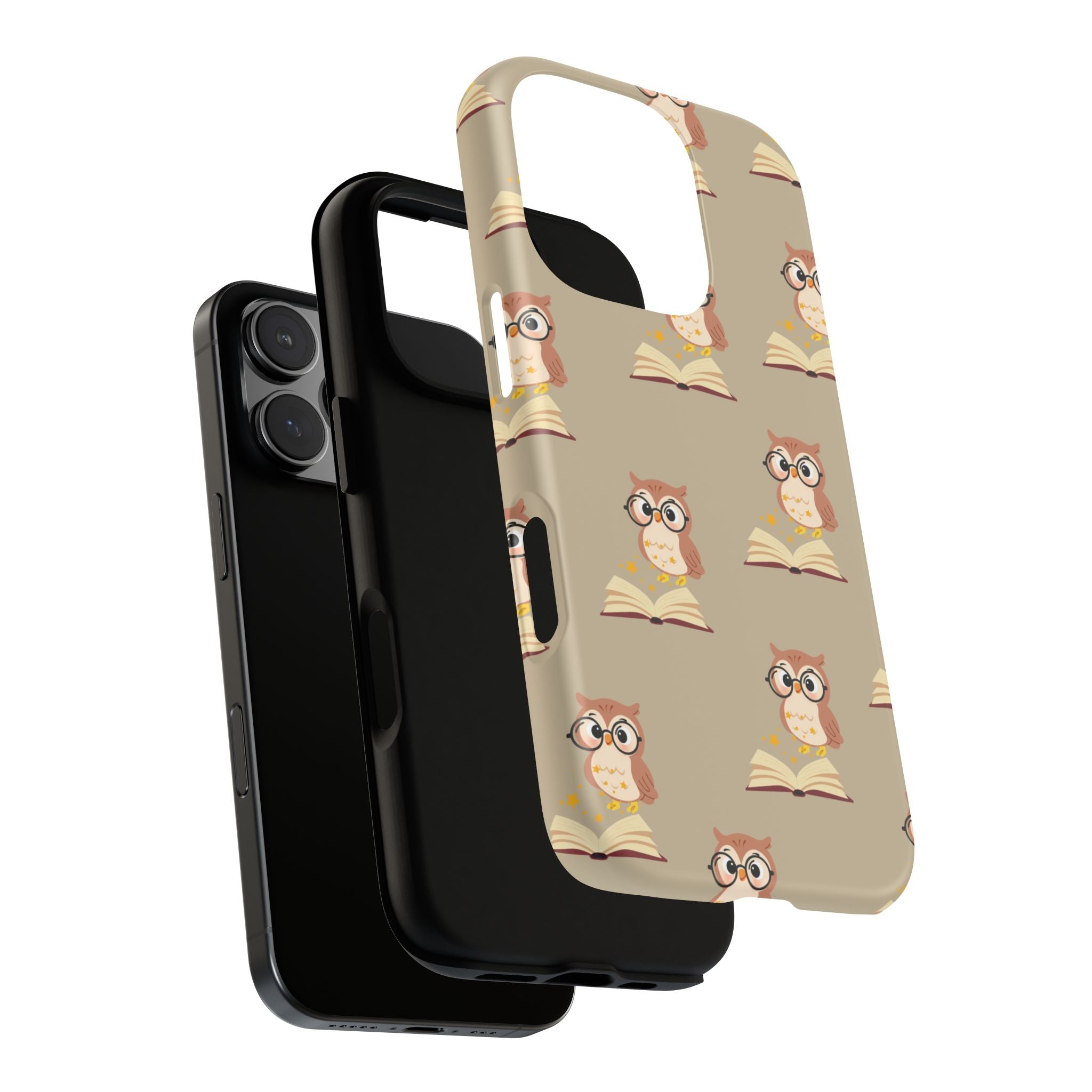 Owl & Book Pattern Tough Phone Case — Cute Study-Themed Protective Cover