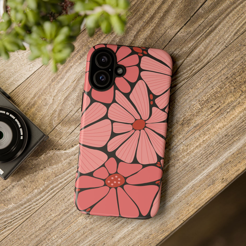 Floral Art Deco Tough Phone Case — Orange & Teal Botanical Pattern