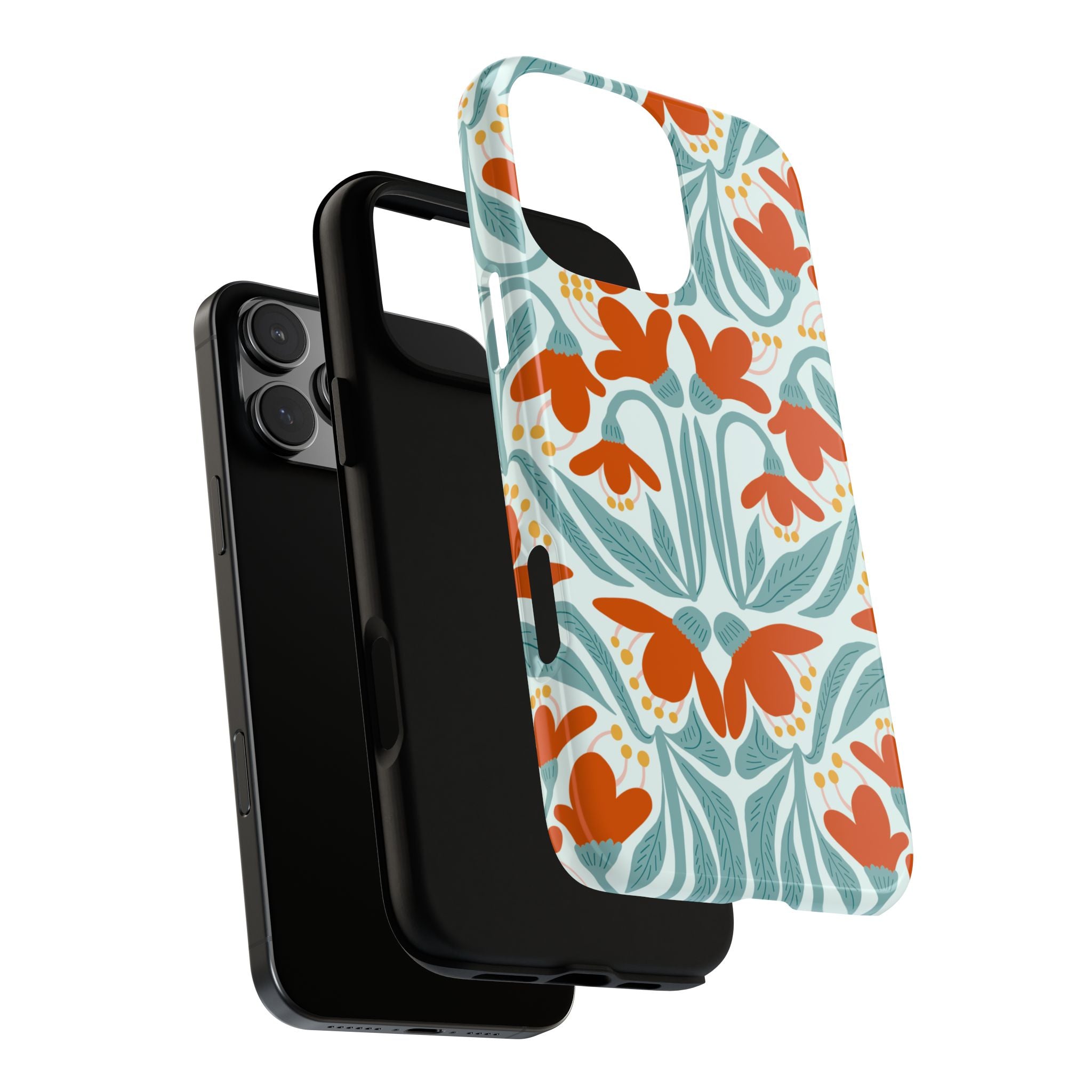 Floral Retro Phone Case – Orange Teal Vintage Blossom Tough Case