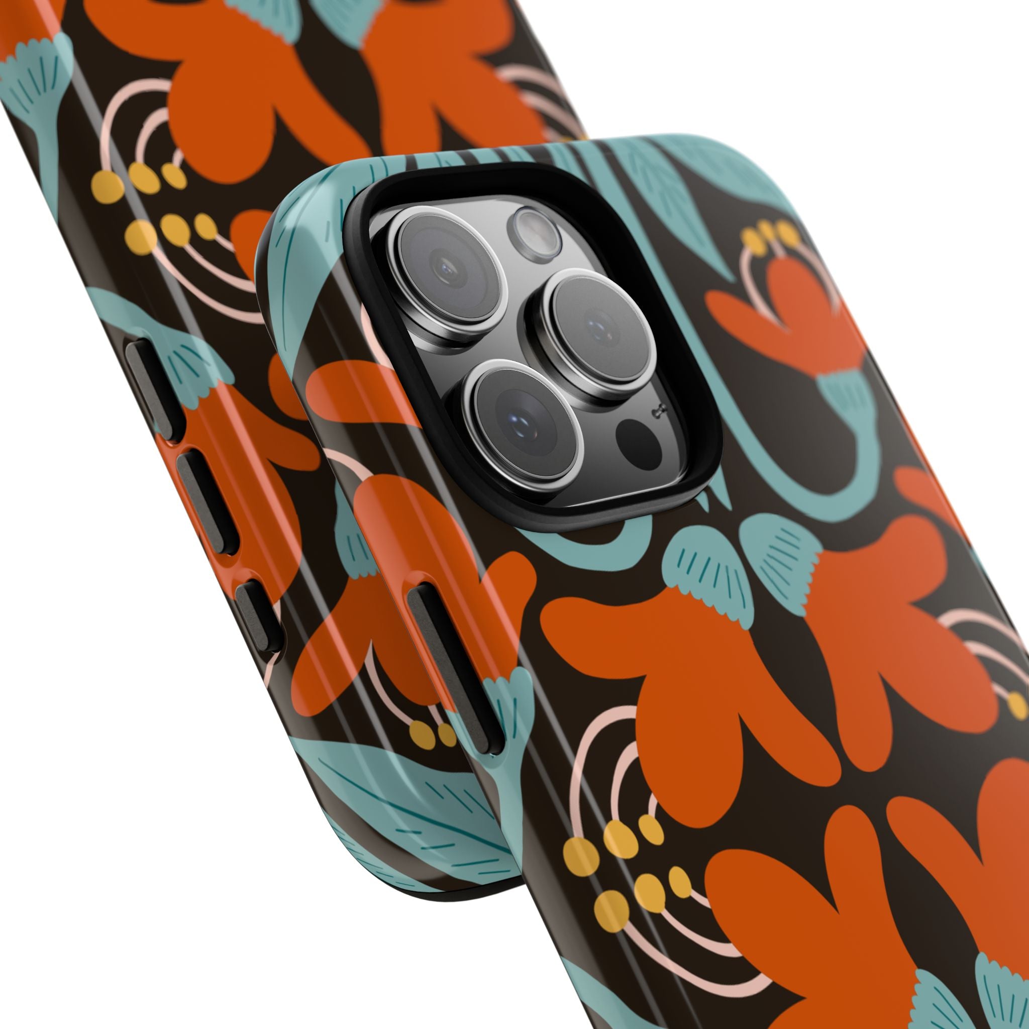 Floral Retro Tough Phone Case - Orange & Teal Pattern