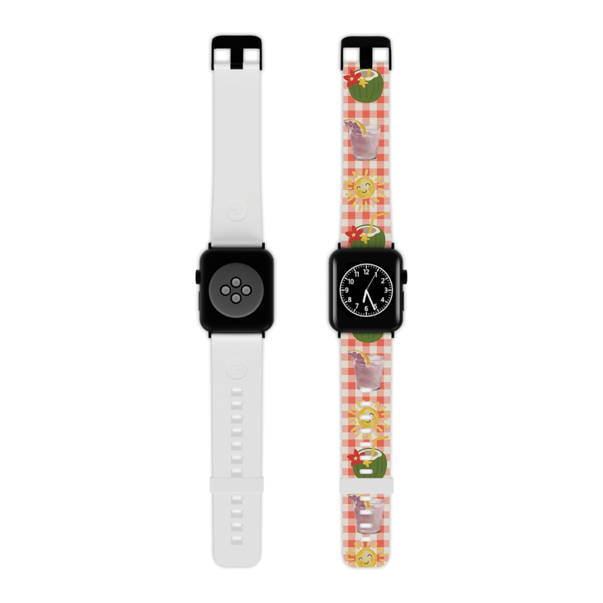 Apple Watch Band — Summer Picnic Gingham with Lemonade & Sunny Icons