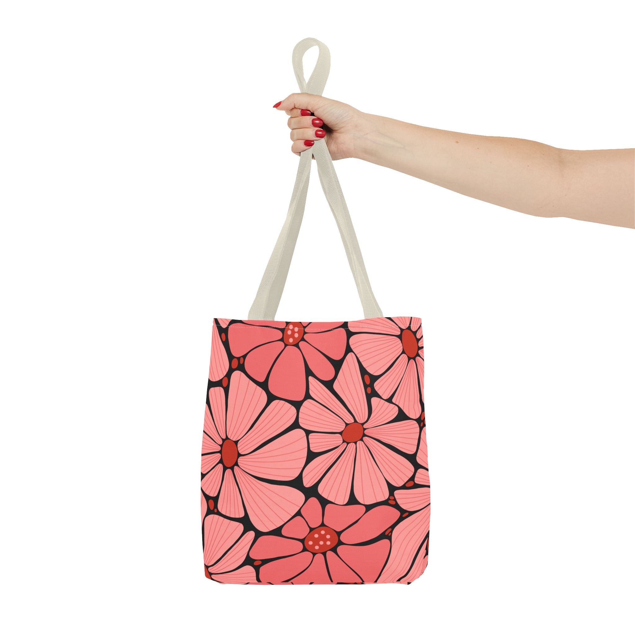 Pink Retro Floral Tote Bag - All-Over Print