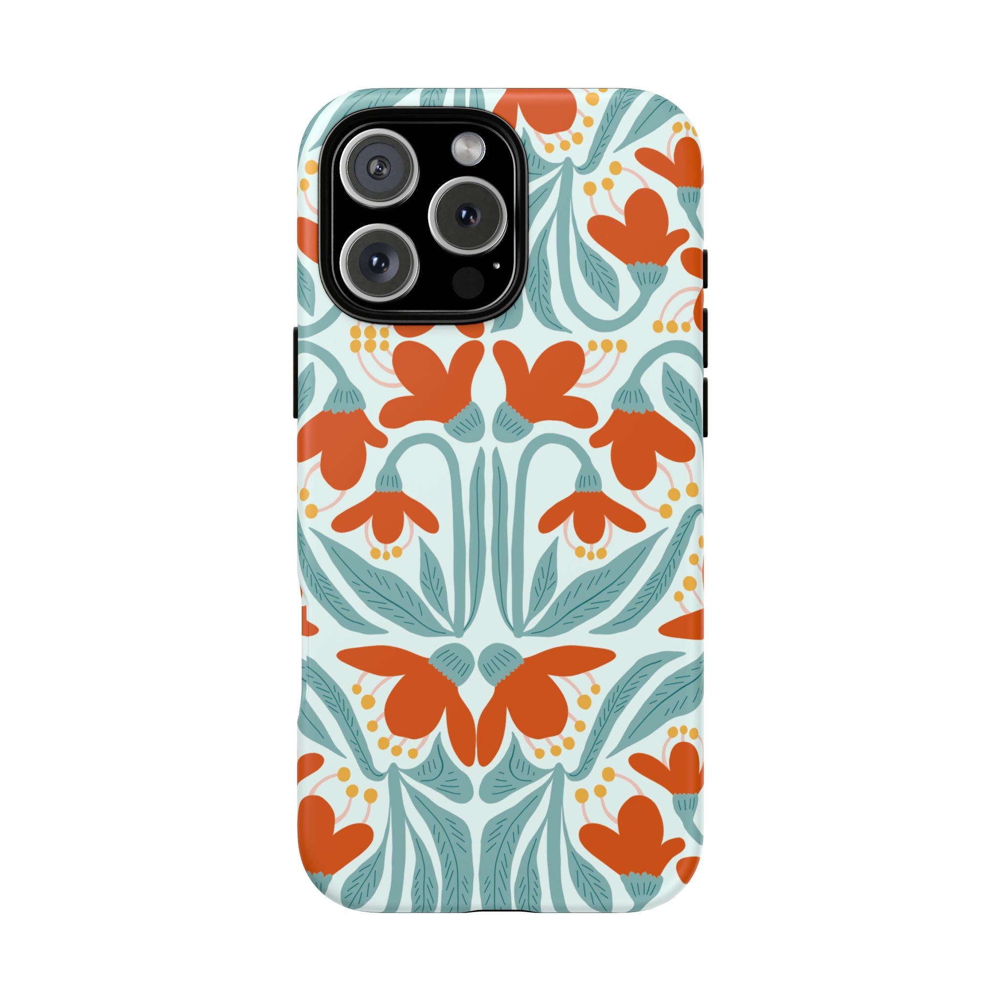Floral Retro Phone Case – Orange Teal Vintage Blossom Tough Case