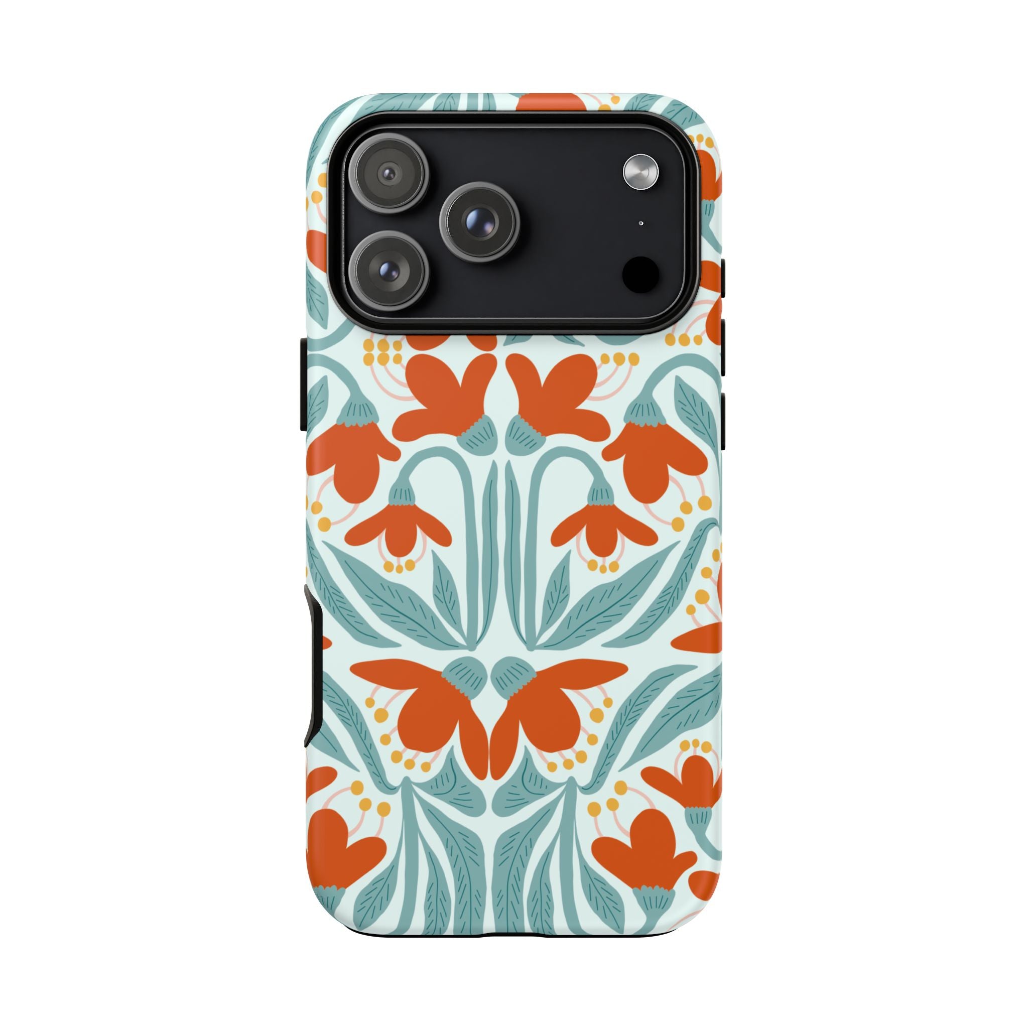 Floral Retro Phone Case – Orange Teal Vintage Blossom Tough Case