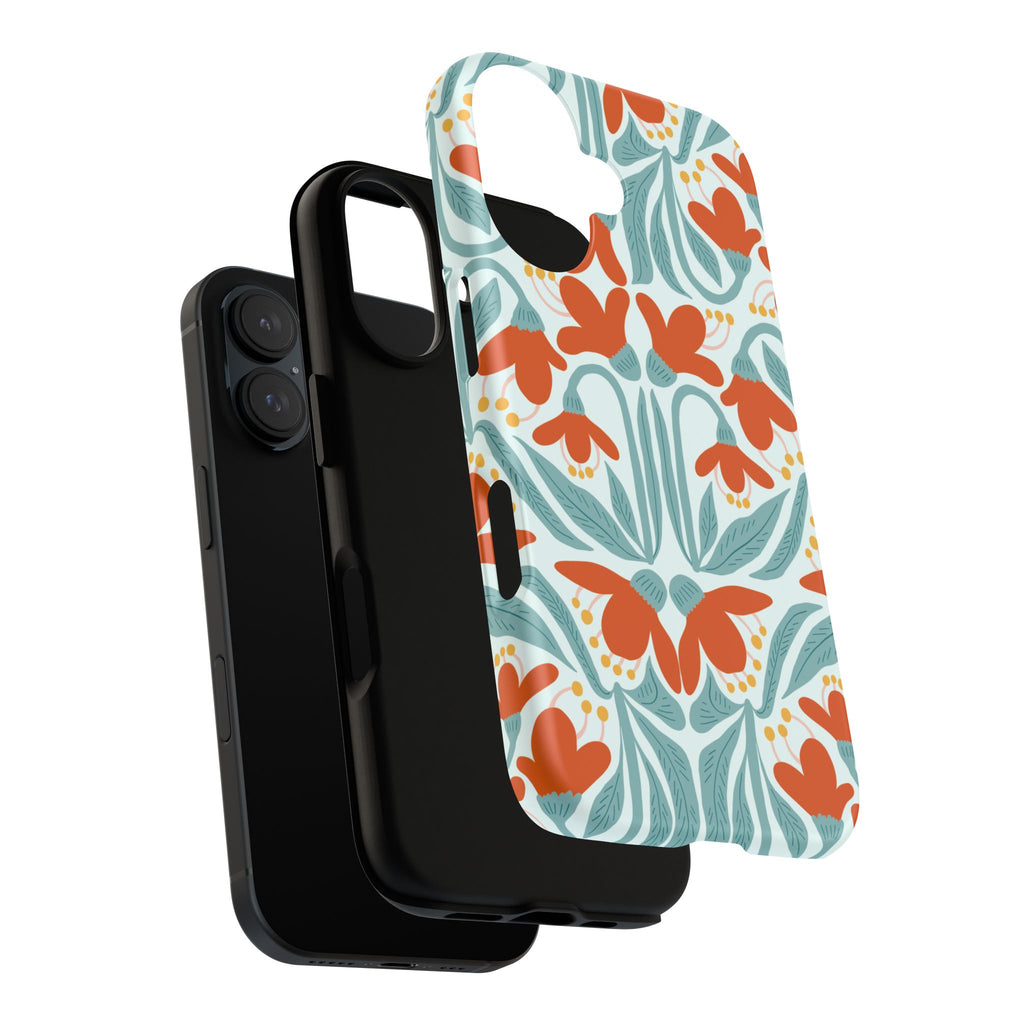Floral Retro Phone Case – Orange Teal Vintage Blossom Tough Case