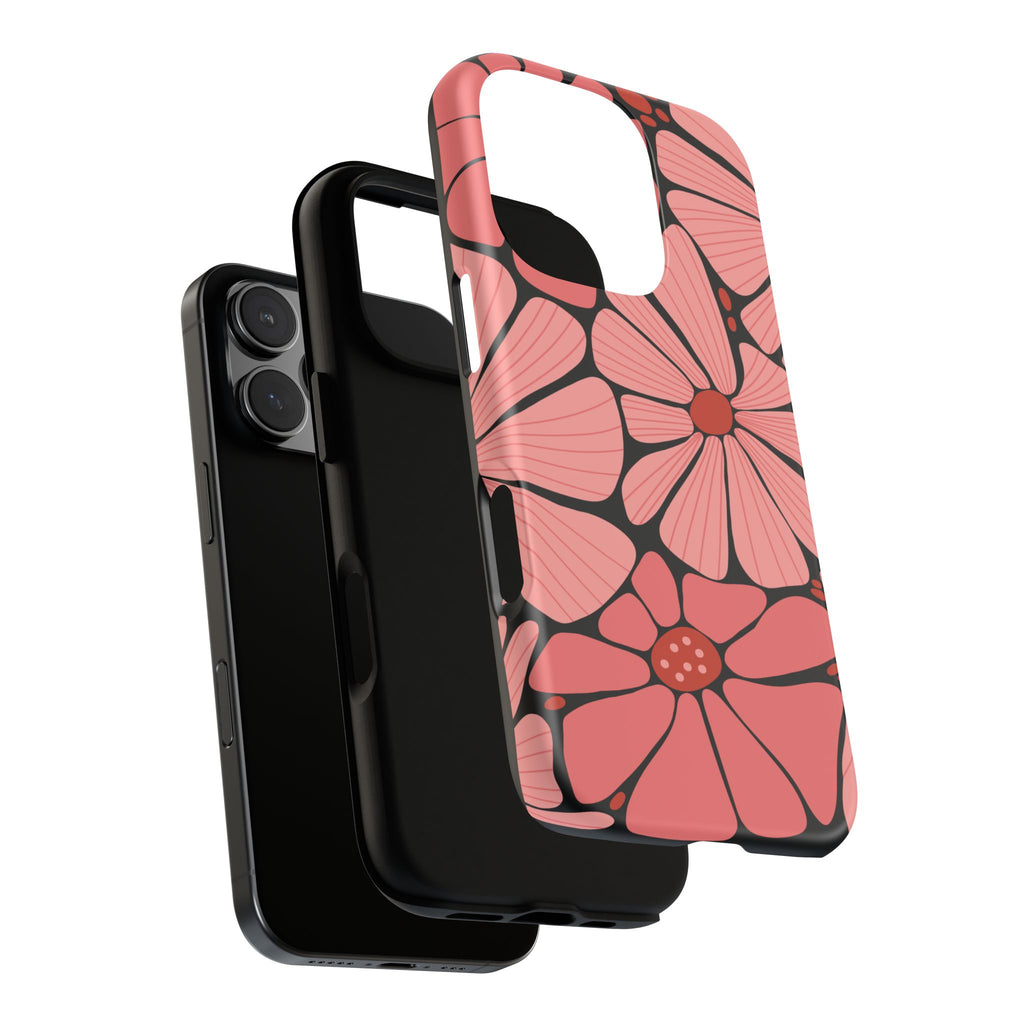 Floral Art Deco Tough Phone Case — Orange & Teal Botanical Pattern