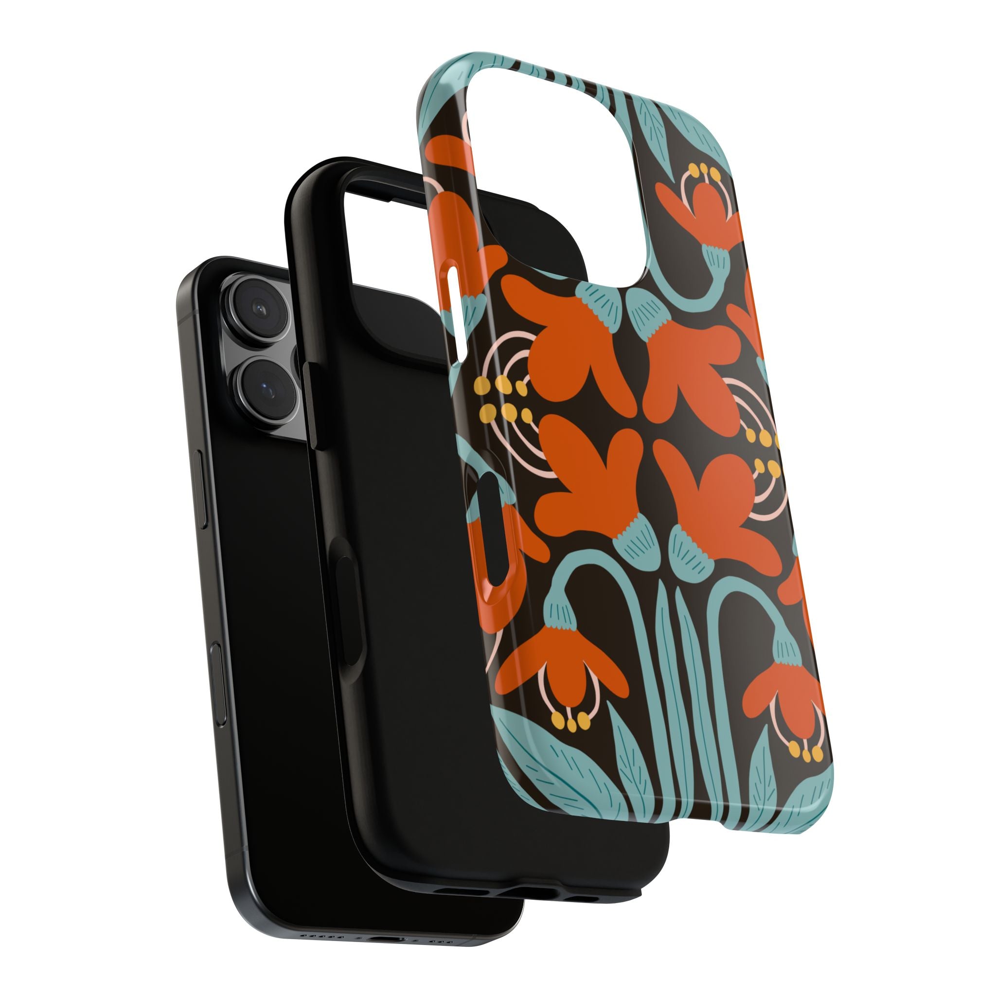 Floral Retro Tough Phone Case - Orange & Teal Pattern