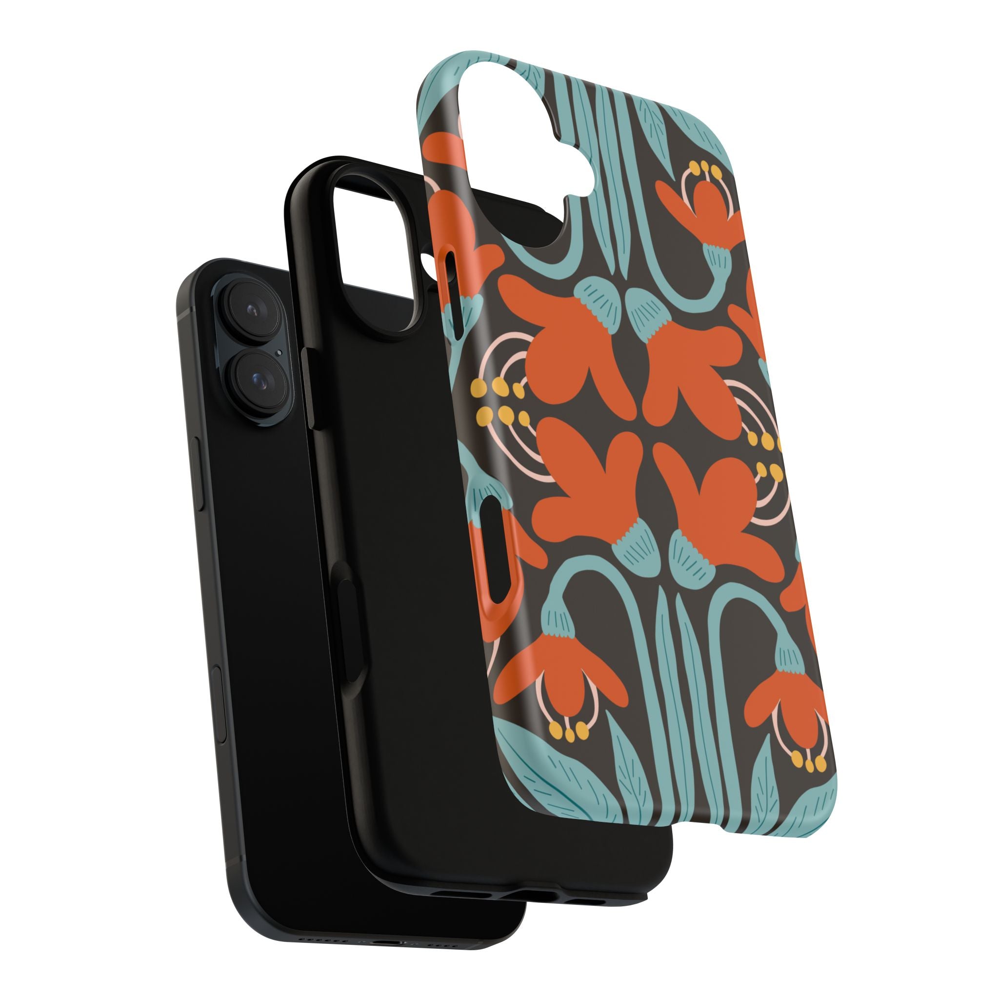 Floral Retro Tough Phone Case - Orange & Teal Pattern