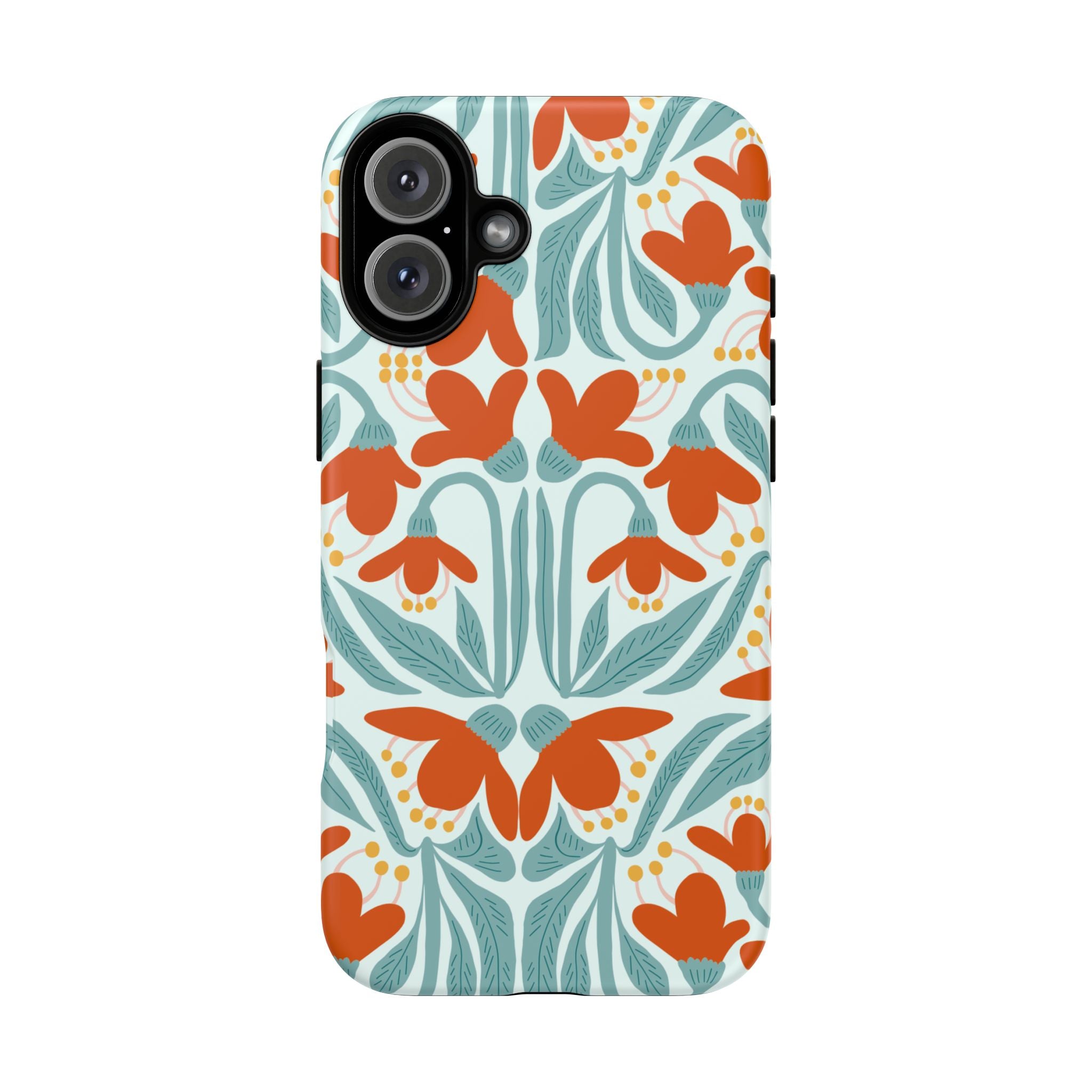 Floral Retro Phone Case – Orange Teal Vintage Blossom Tough Case