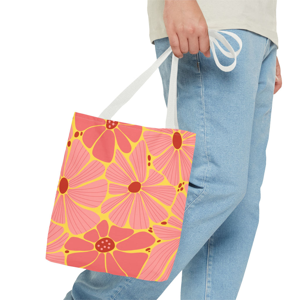Floral Pink Daisies Tote Bag – Retro Summer Flower Market Tote