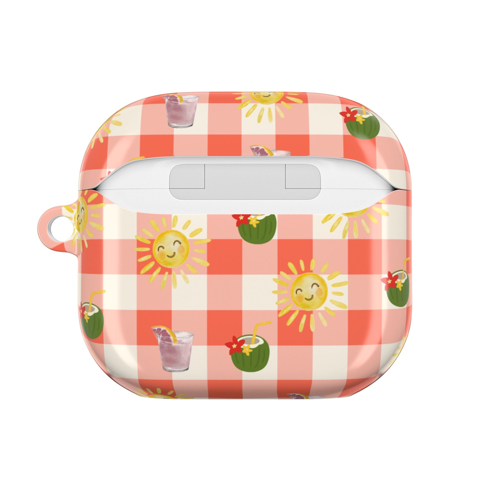 Sunshine Picnic AirPod Case — Cute Checkered Sun & Tropical Drink Design
