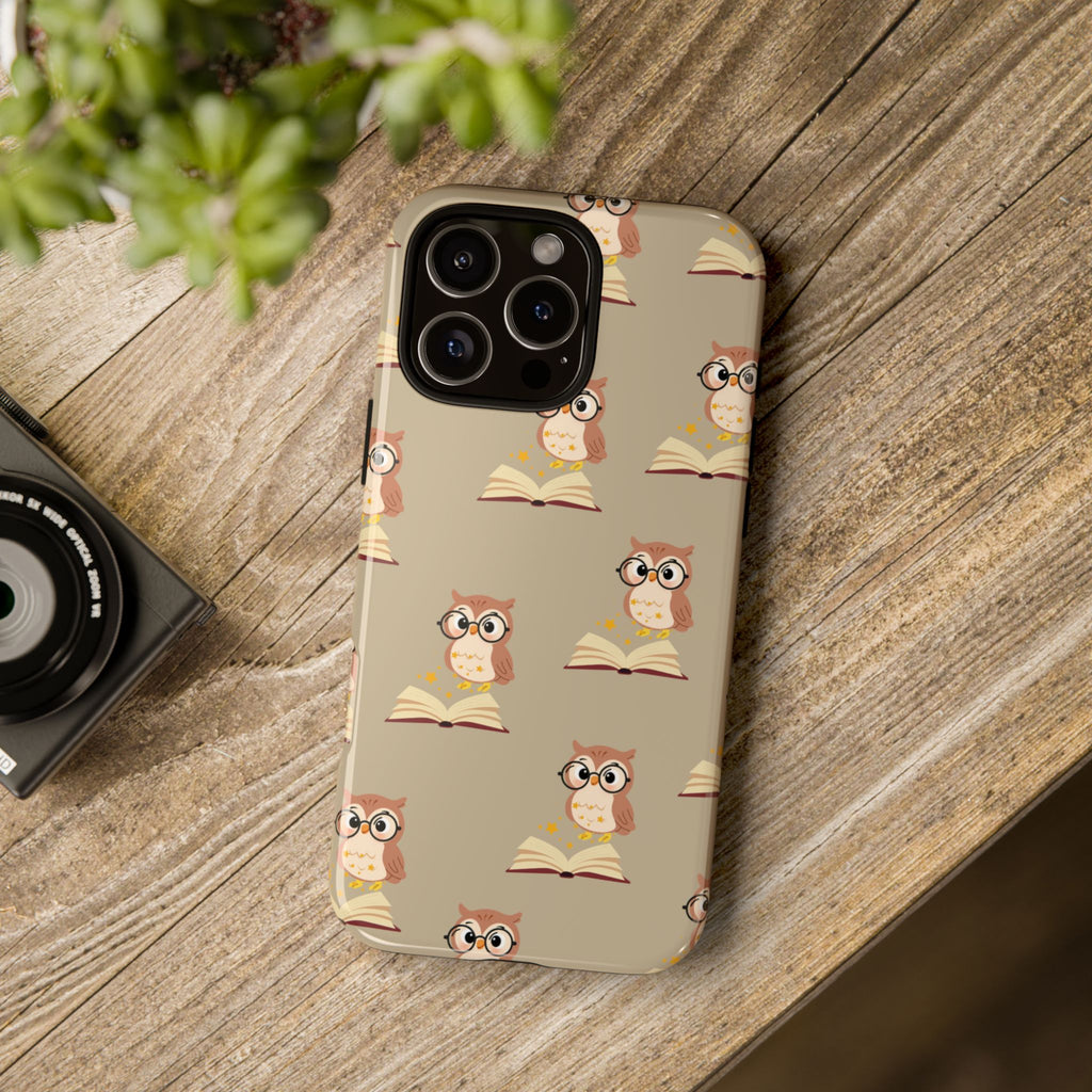Owl & Book Pattern Tough Phone Case — Cute Study-Themed Protective Cover