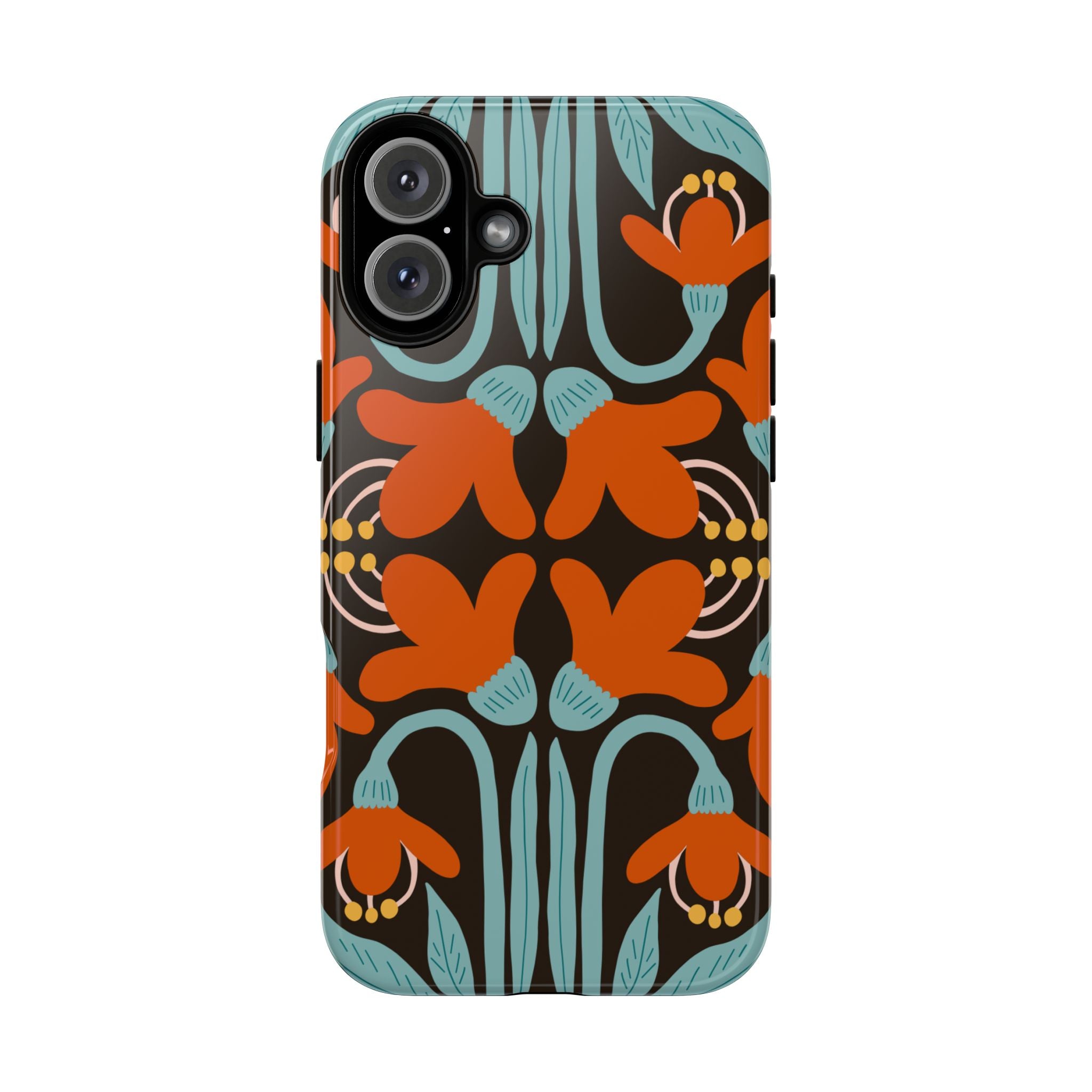 Floral Retro Tough Phone Case - Orange & Teal Pattern