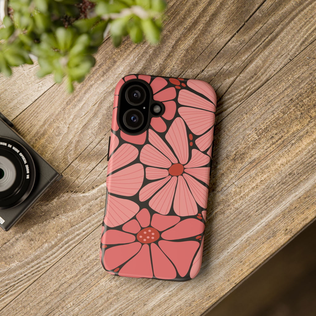 Floral Art Deco Tough Phone Case — Orange & Teal Botanical Pattern