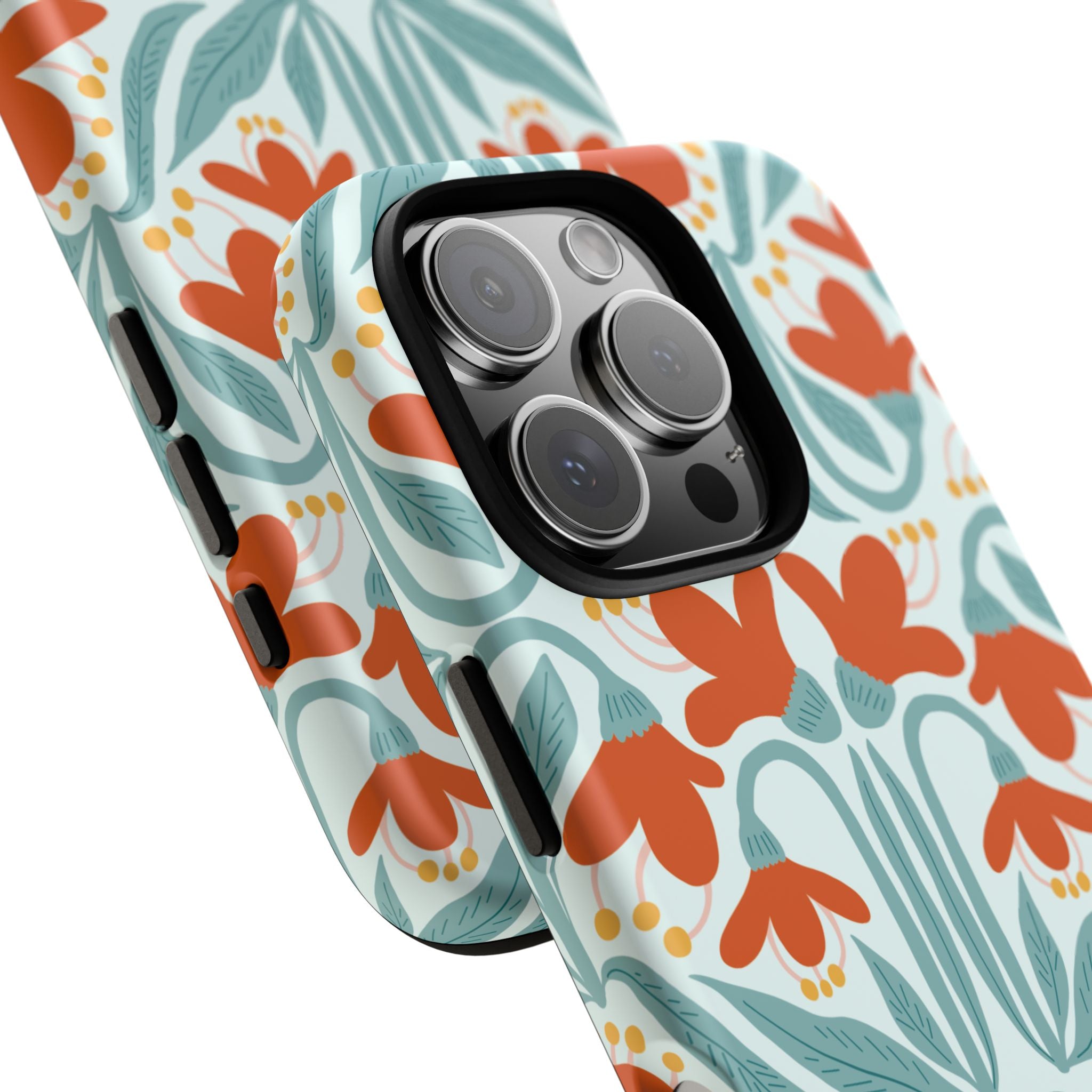 Floral Retro Phone Case – Orange Teal Vintage Blossom Tough Case