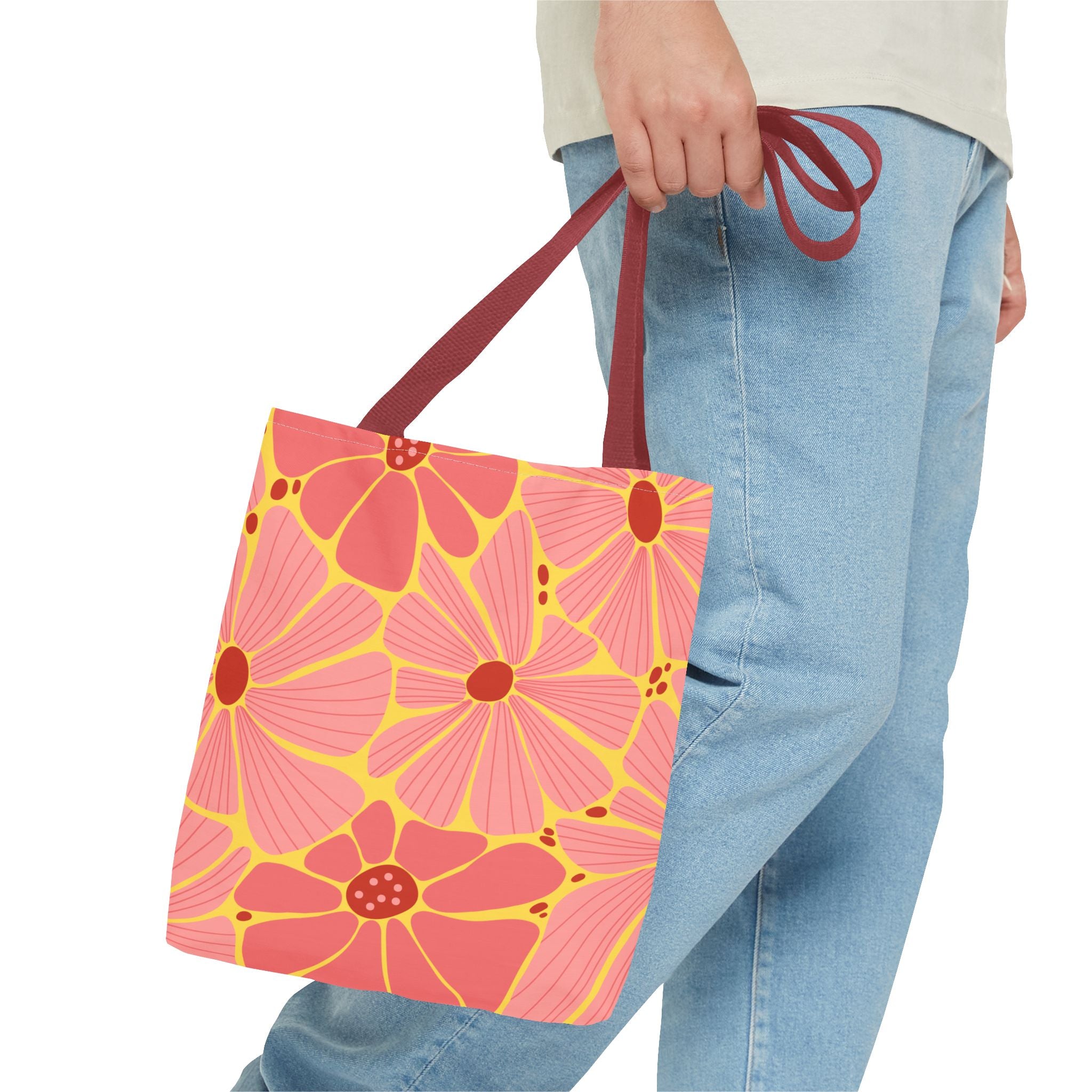 Floral Pink Daisies Tote Bag – Retro Summer Flower Market Tote