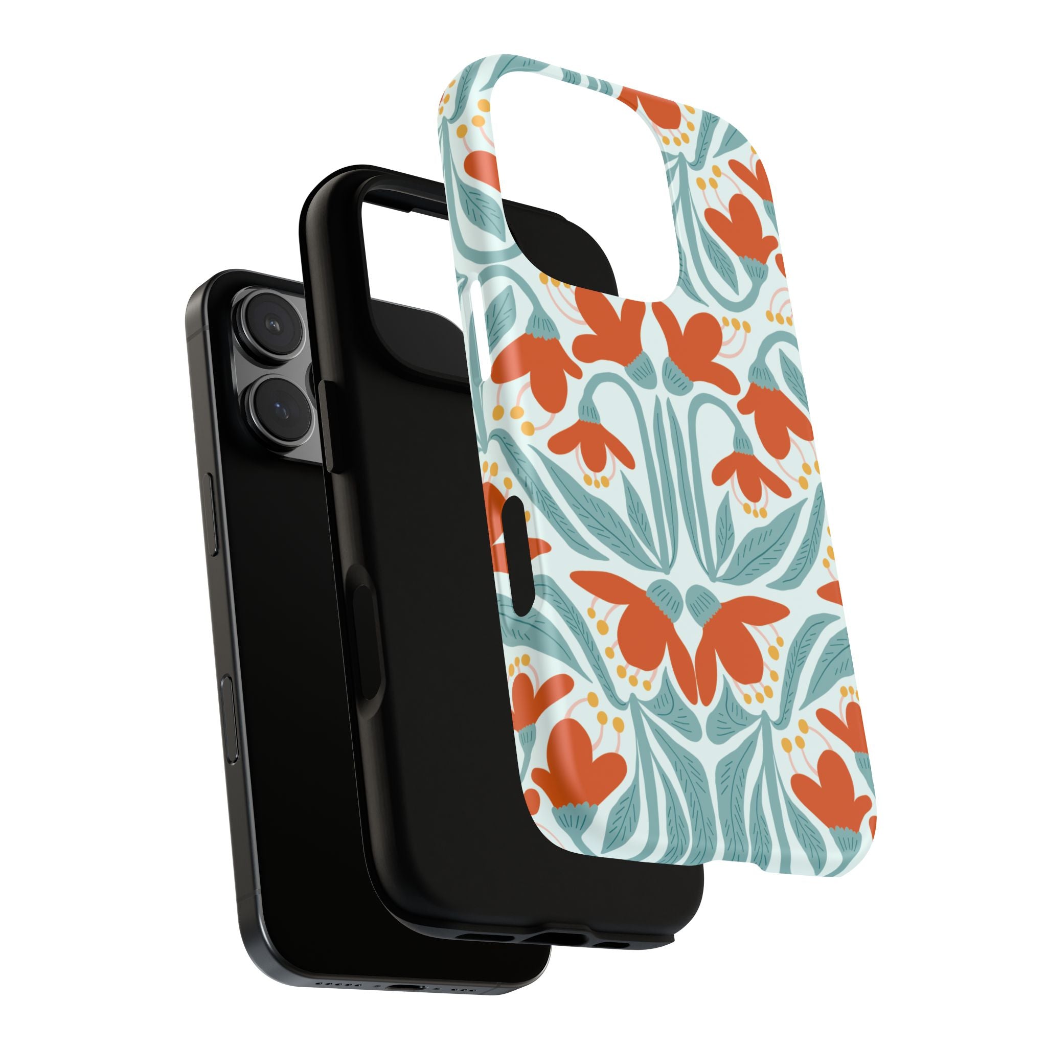 Floral Retro Phone Case – Orange Teal Vintage Blossom Tough Case