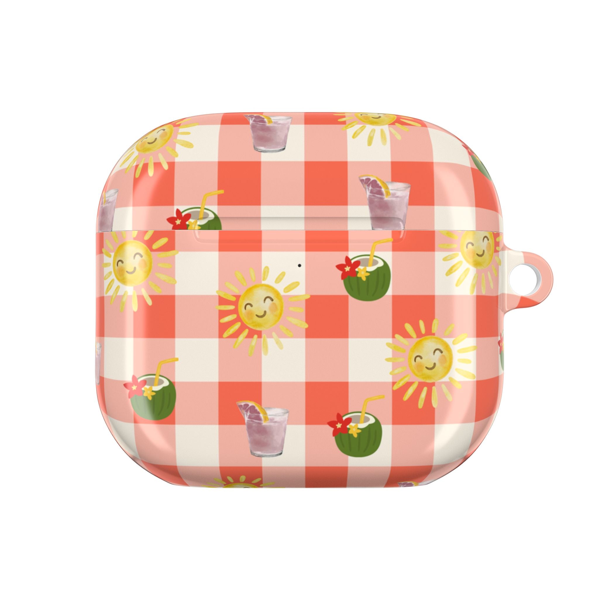 Sunshine Picnic AirPod Case — Cute Checkered Sun & Tropical Drink Design
