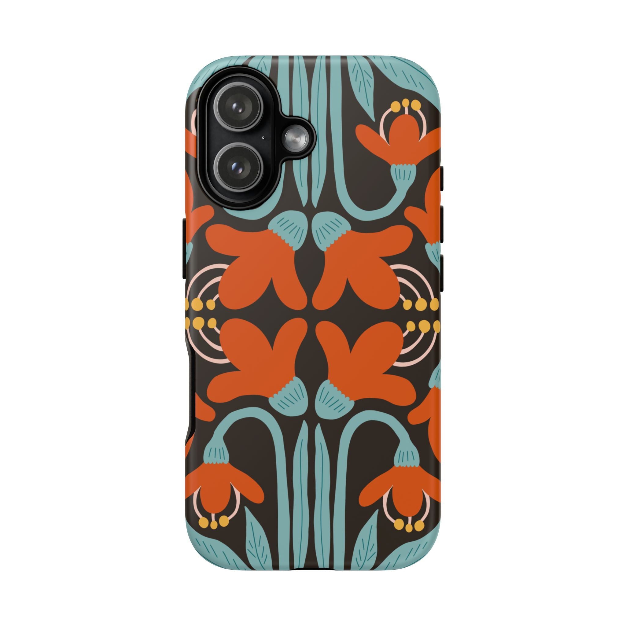 Floral Retro Tough Phone Case - Orange & Teal Pattern