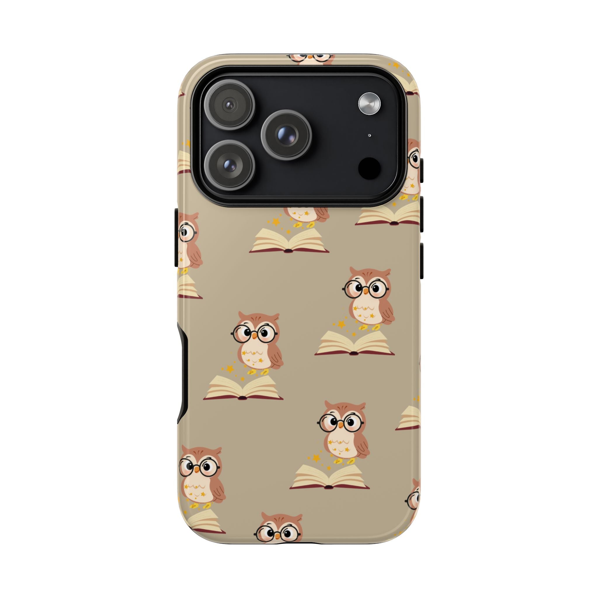 Owl & Book Pattern Tough Phone Case — Cute Study-Themed Protective Cover