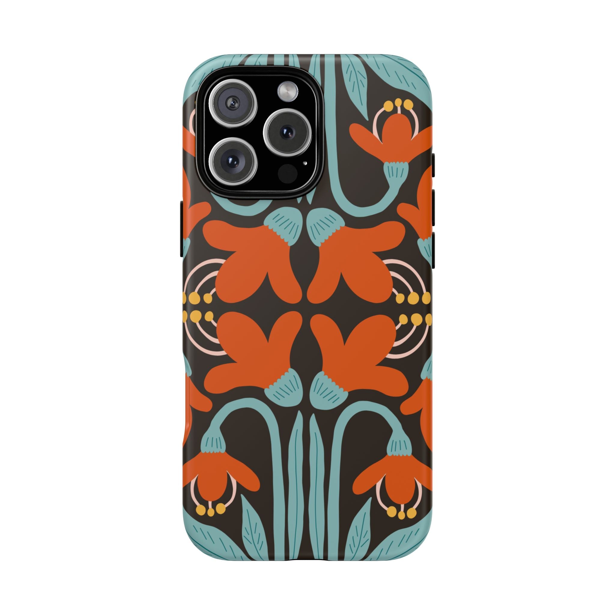 Floral Retro Tough Phone Case - Orange & Teal Pattern