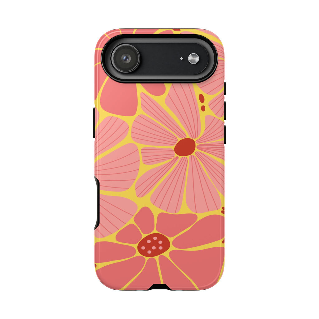 Floral Retro Phone Case – Pink & Coral Daisy Protective Cover