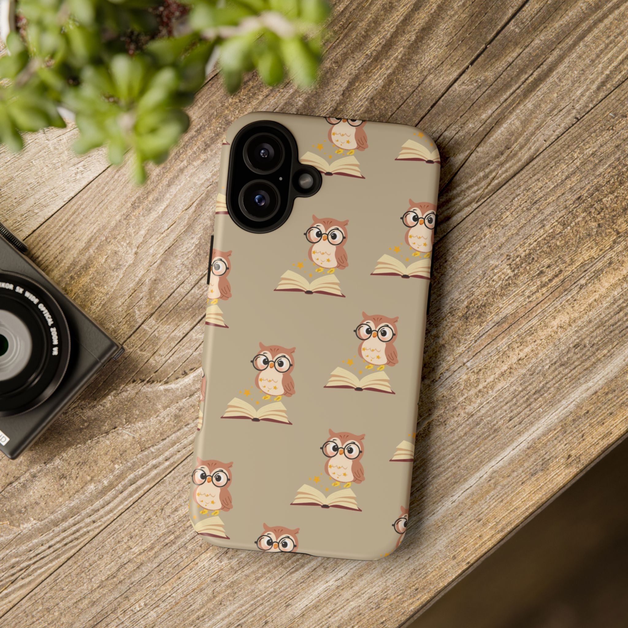 Owl & Book Pattern Tough Phone Case — Cute Study-Themed Protective Cover