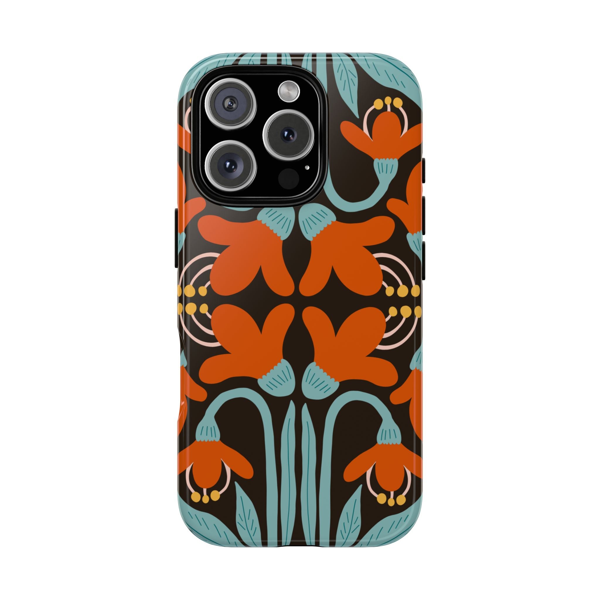 Floral Retro Tough Phone Case - Orange & Teal Pattern
