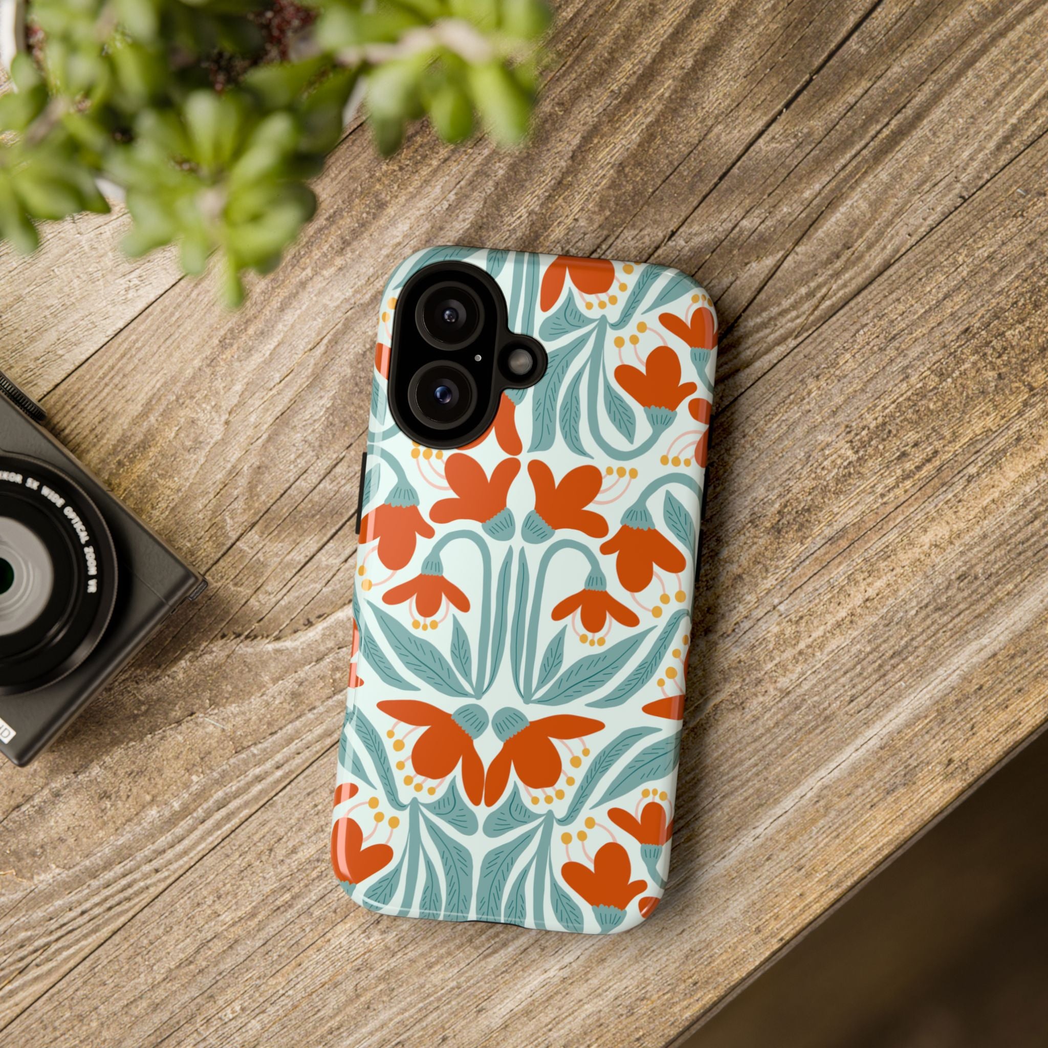 Floral Retro Phone Case – Orange Teal Vintage Blossom Tough Case