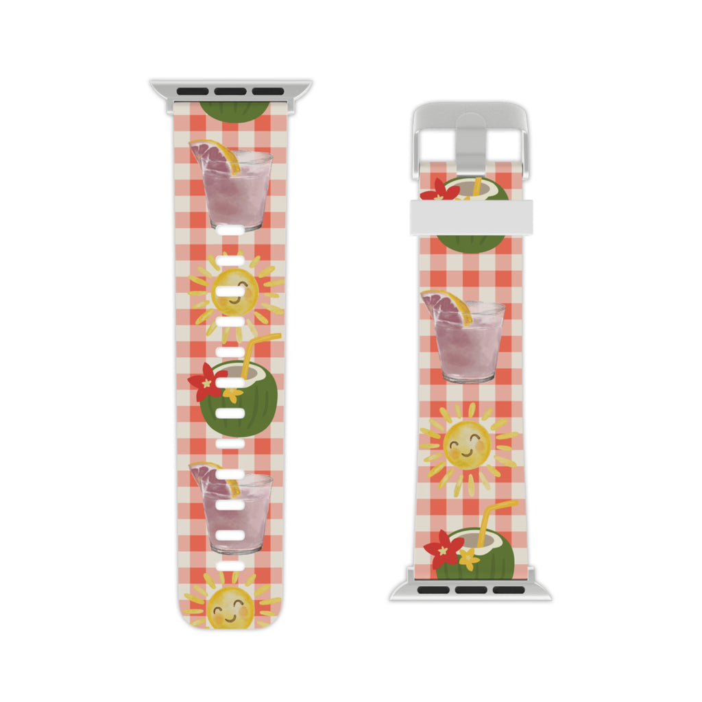 Apple Watch Band — Summer Picnic Gingham with Lemonade & Sunny Icons