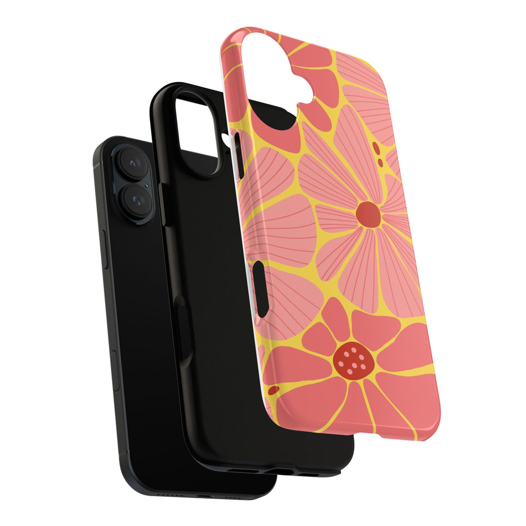 Floral Retro Phone Case – Pink & Coral Daisy Protective Cover