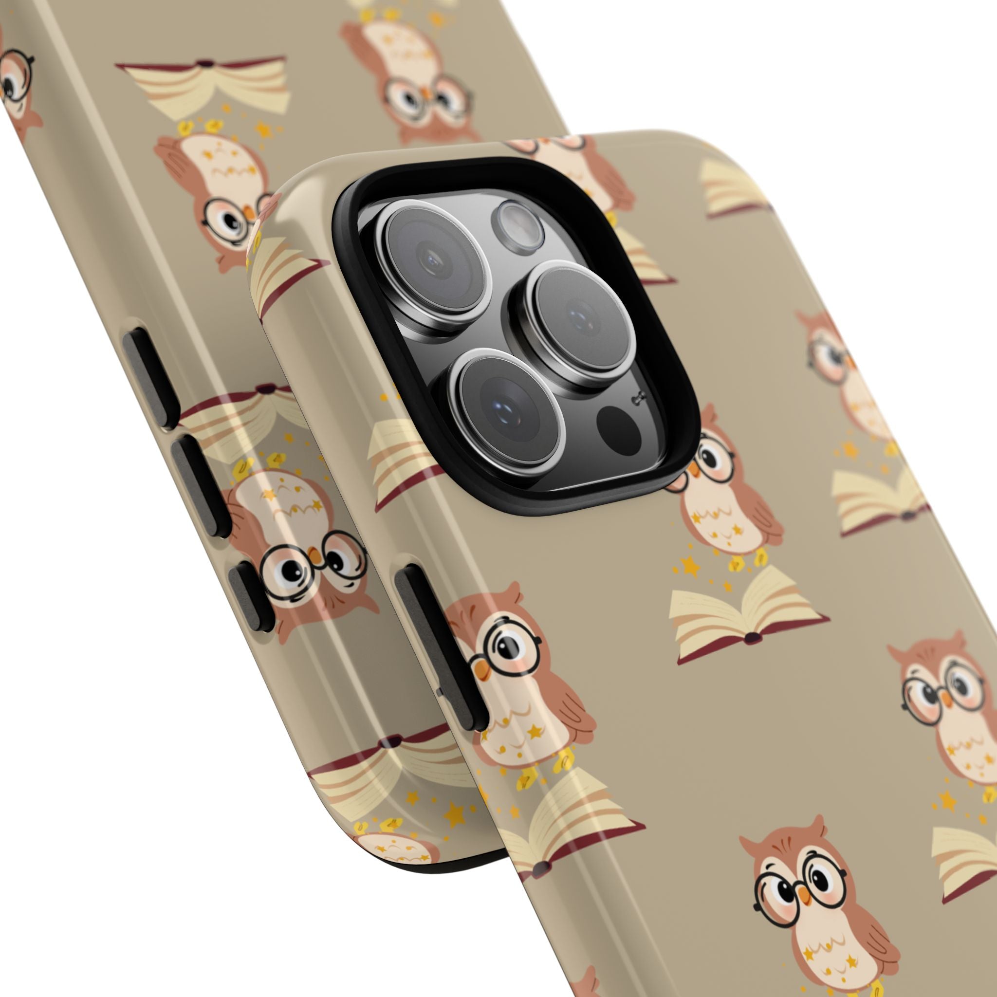 Owl & Book Pattern Tough Phone Case — Cute Study-Themed Protective Cover