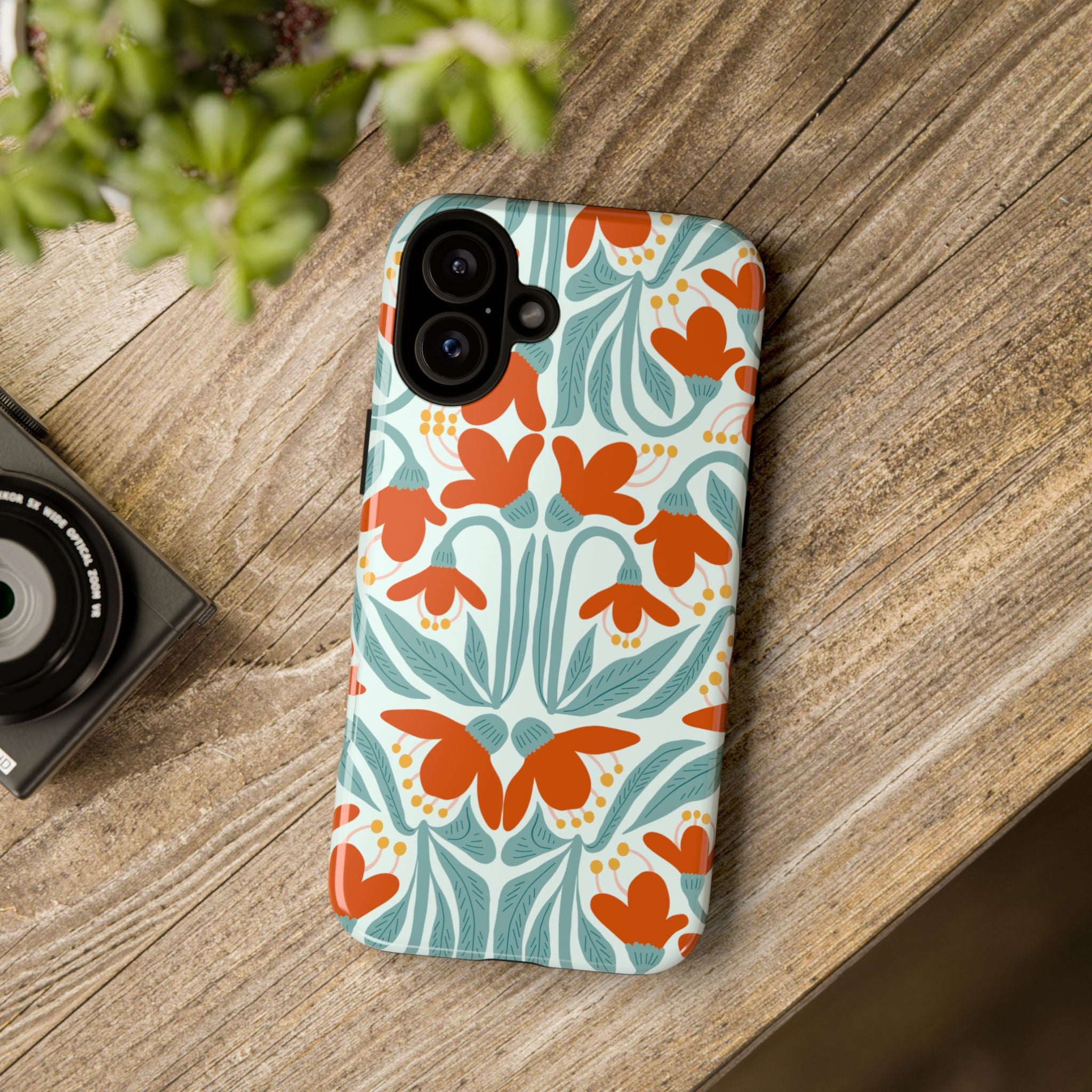 Floral Retro Phone Case – Orange Teal Vintage Blossom Tough Case